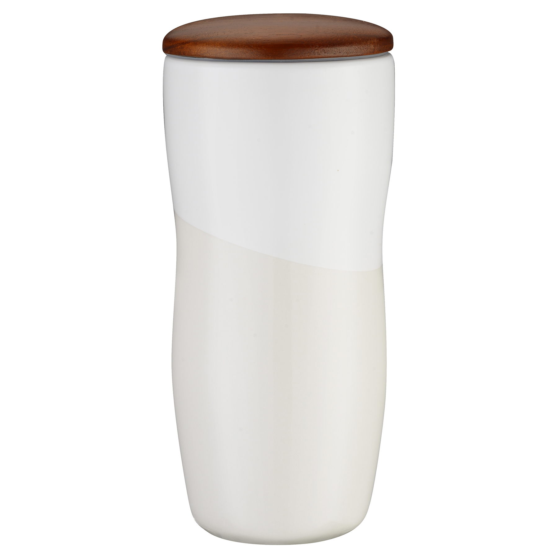 Imari Double Walled 12oz Ceramic Tumbler with Two-Tone Design and Wood Lid 2
