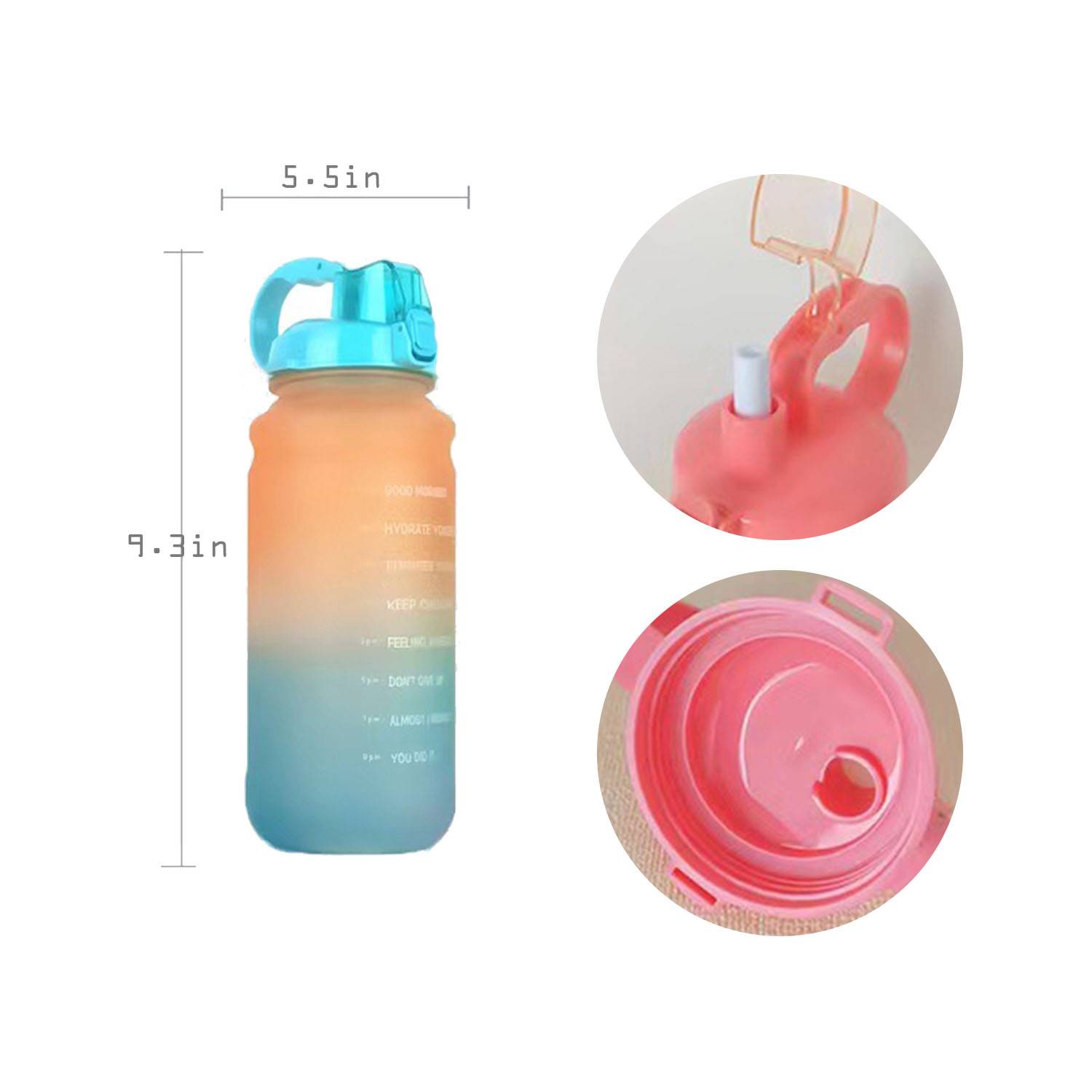 64Oz Motivational Time Marker Water Bottle W/ Straw 4