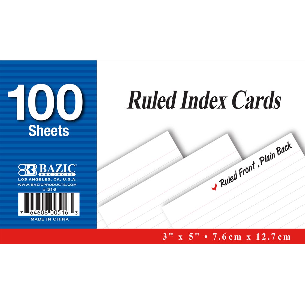 Index Cards - Ruled White 100 Cards 3" x 5" 1