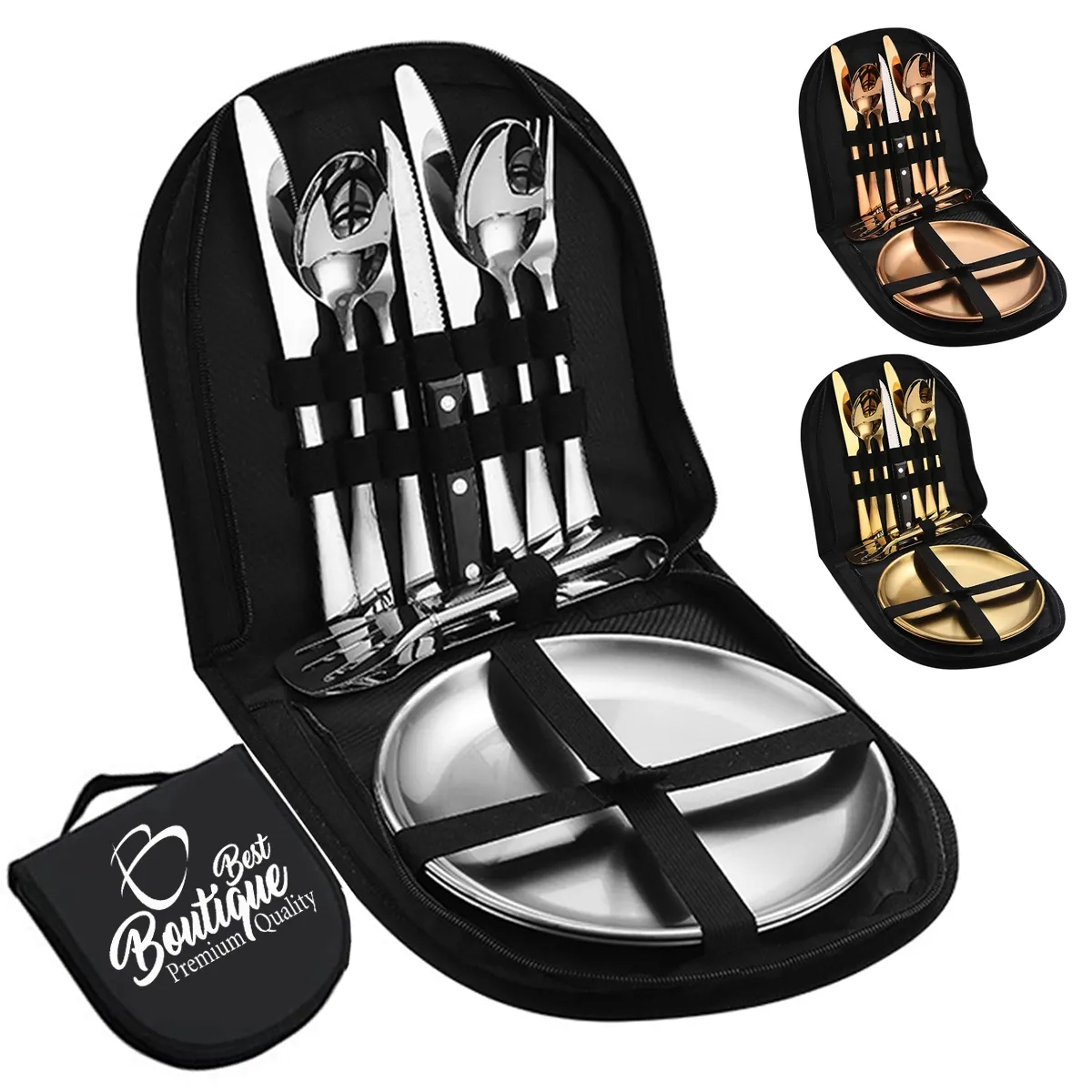 Custom Portable Stainless Steel Picnic Camping Utensil Set 2