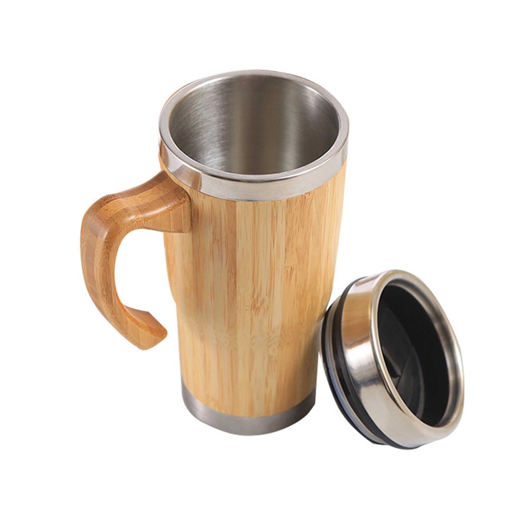 15 OZ Stainless Steel Bamboo Tumbler with Handle 2
