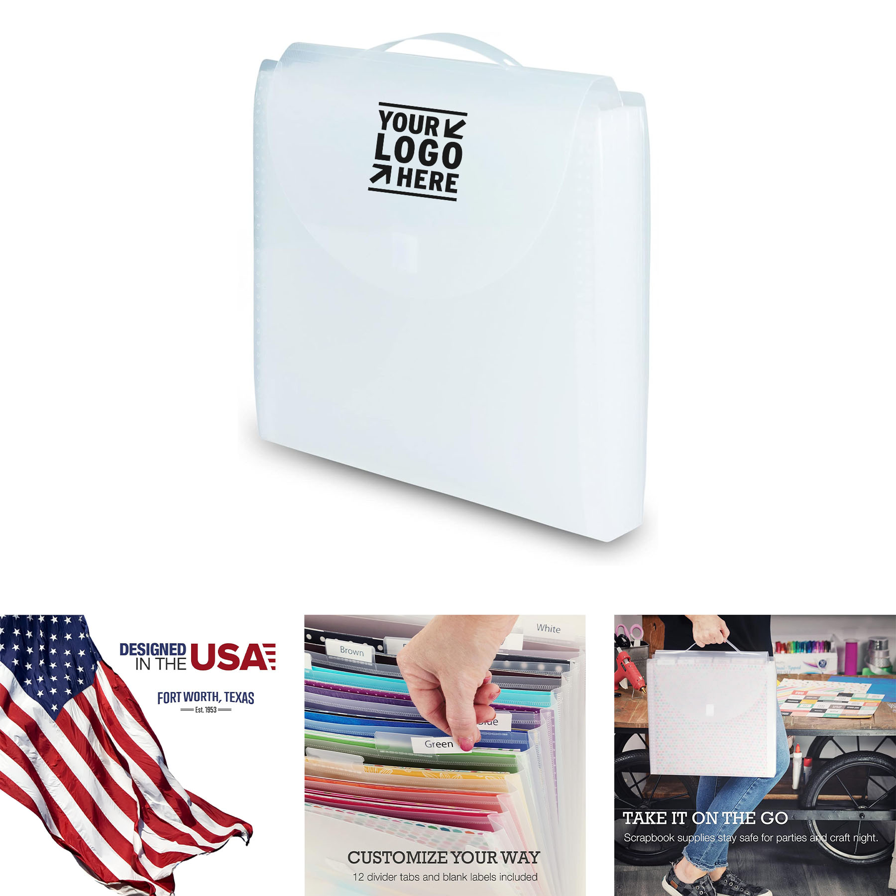 12x12 Inch Clear Expandable Scrapbook Vinyl Paper Storage Organizer 12 Pockets with Tabs 