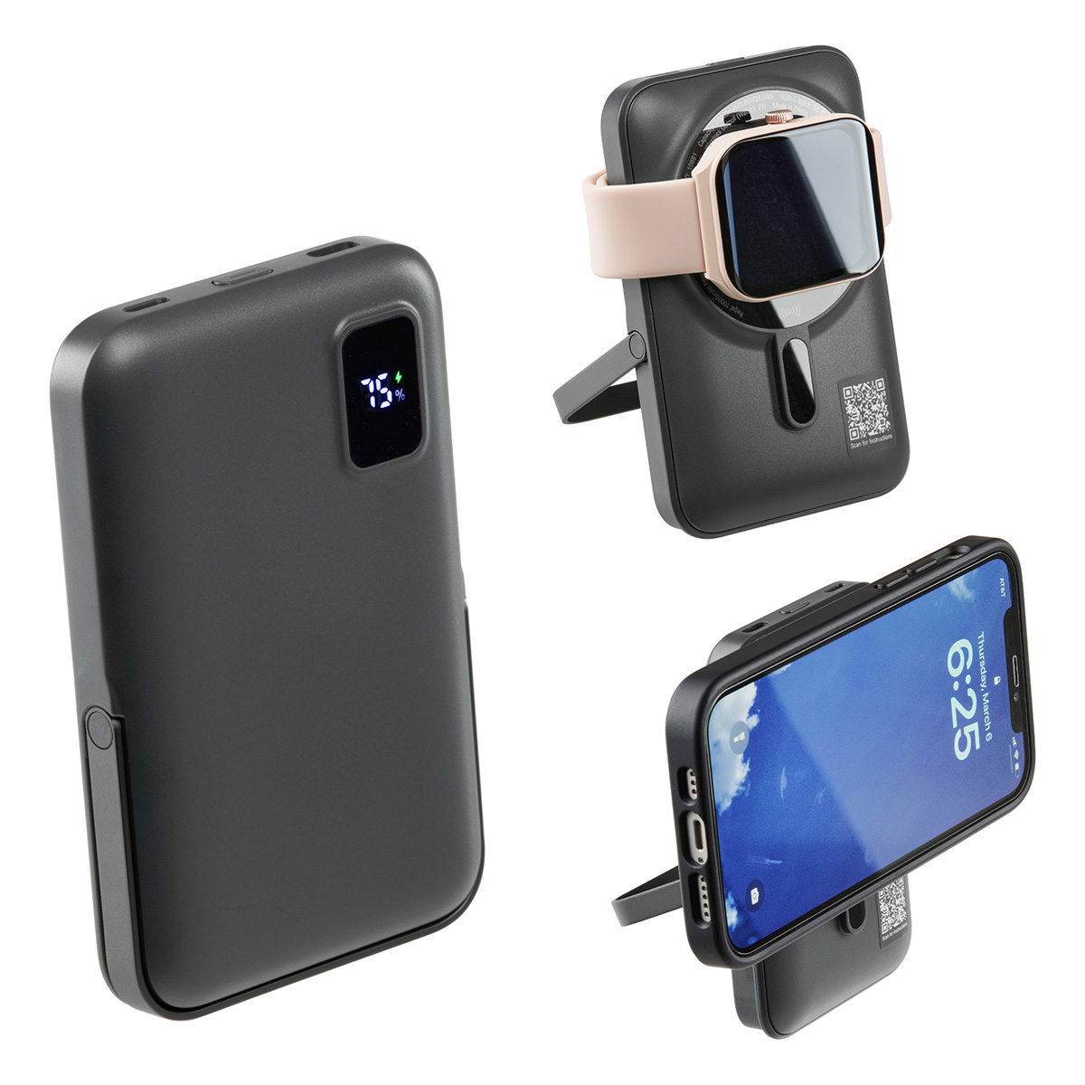 Regal 10000mAh 20W PD Power Bank w/15W Magnetic Wireless Charger, Watch Charger & Phone Stand 10