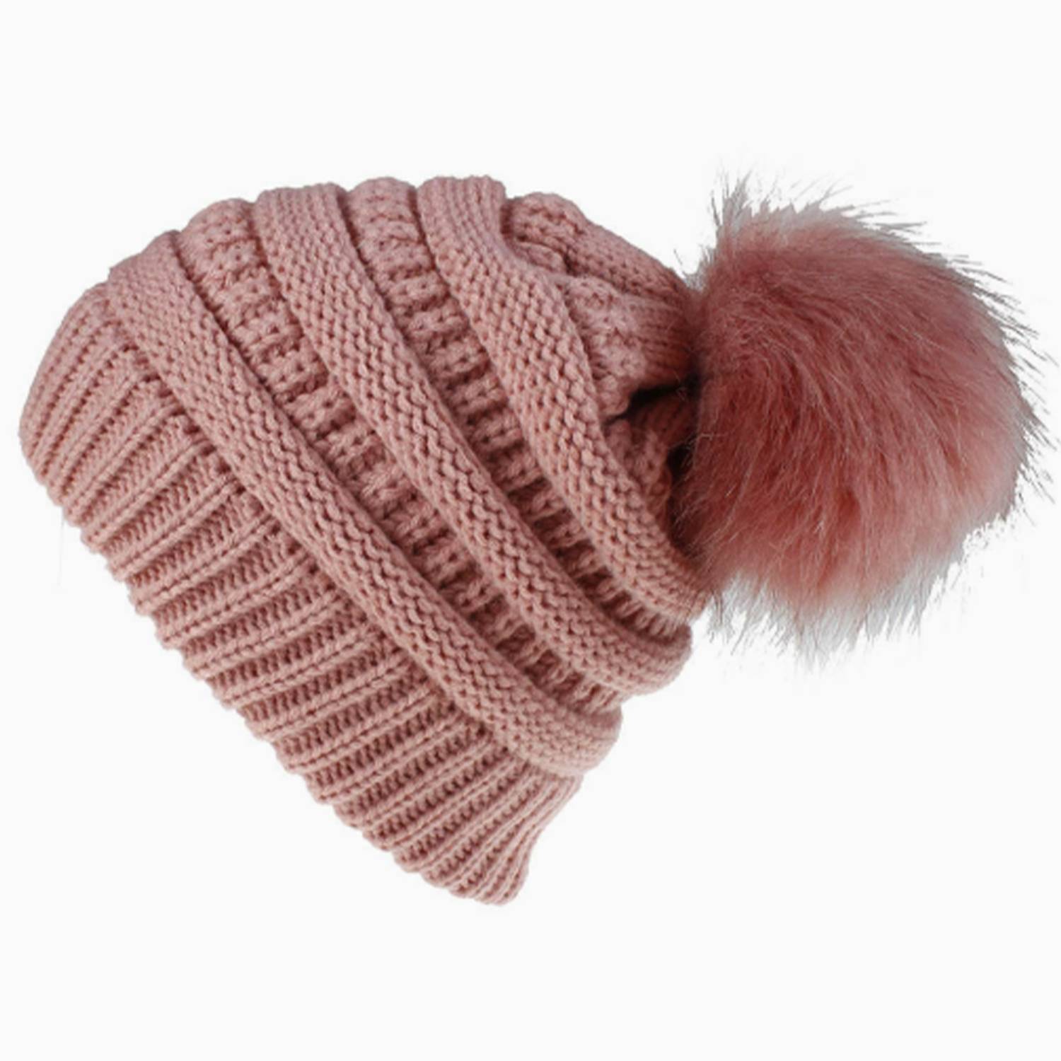 Custom Knitted Multiple Color Blend Pompom Beanie Winter Hat 2