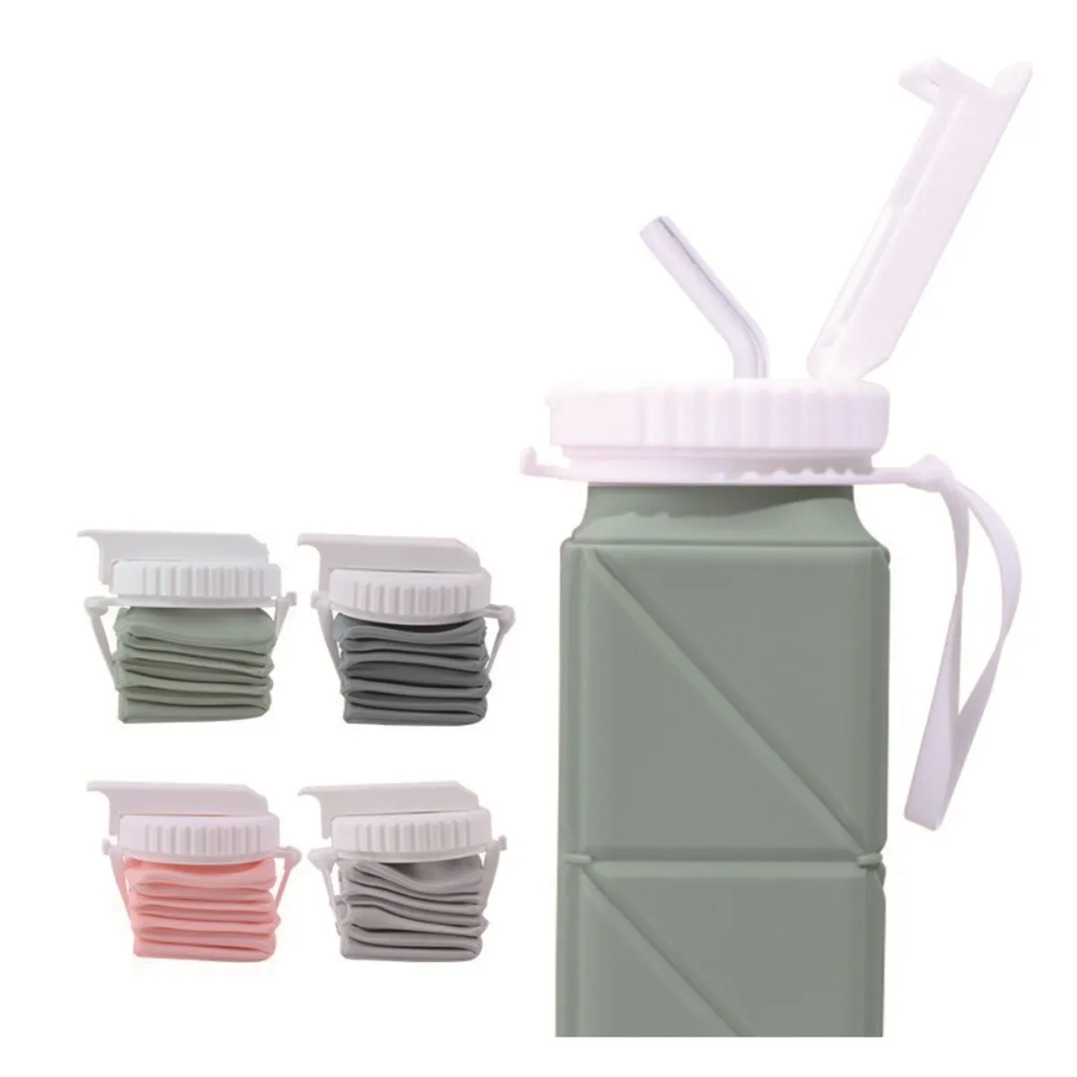 Collapsible Portable Silicone Water Bottle with Straw Lid 7