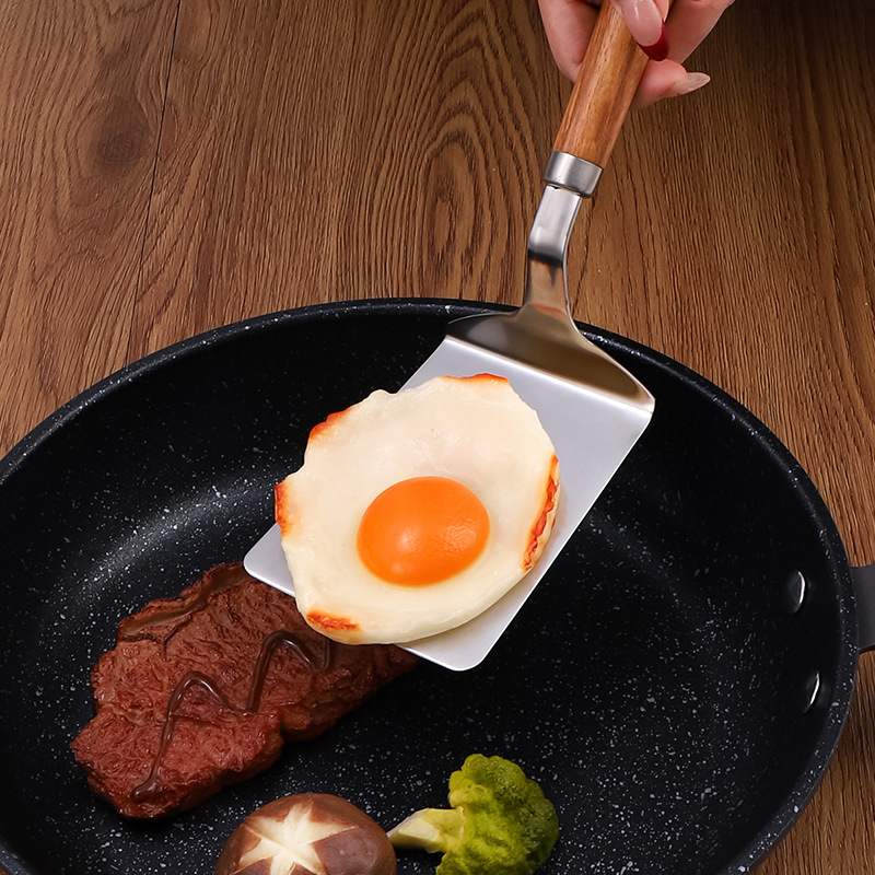 Wooden Handle Stainless Steel Spatula Steaks Pizzas Pancakes 2