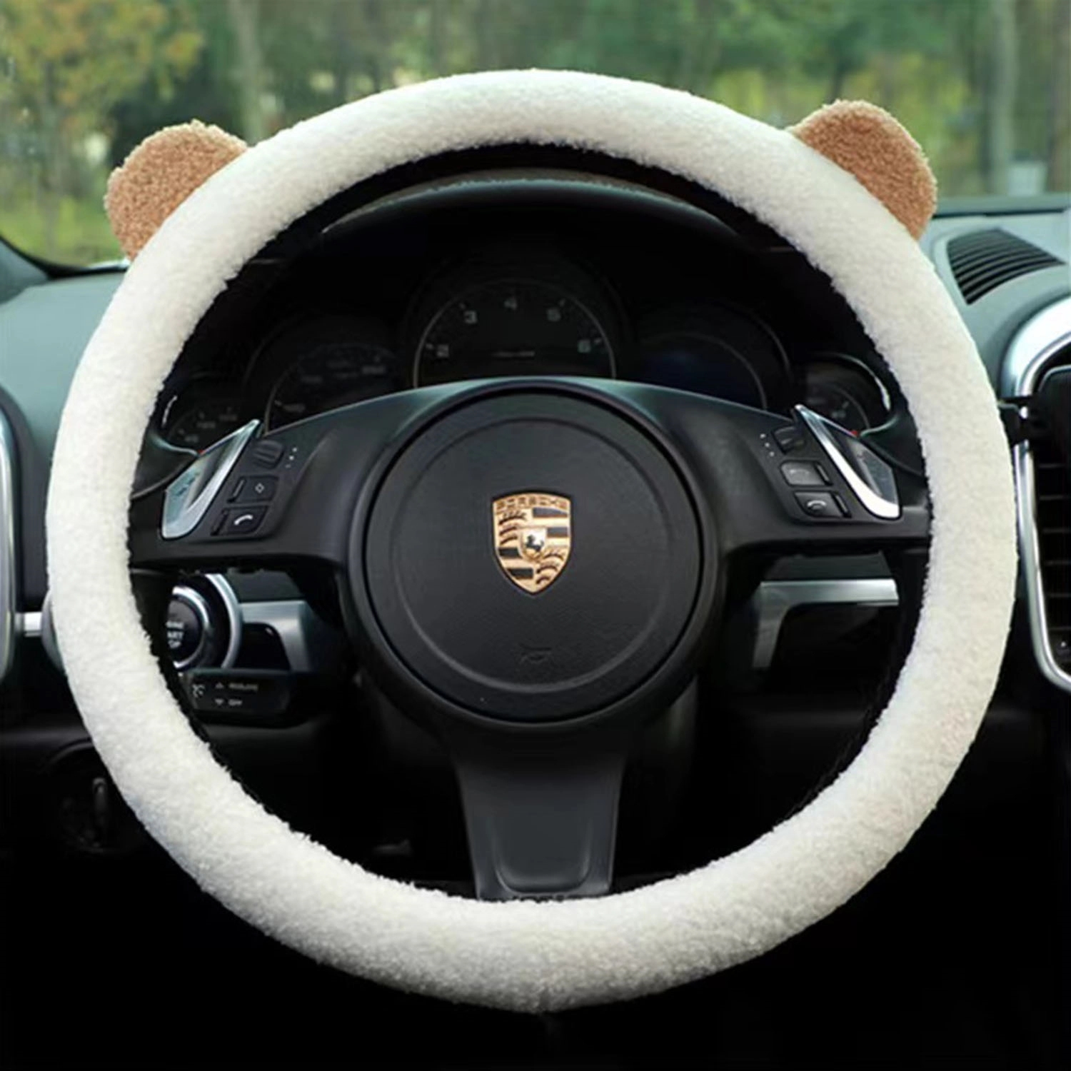 Elastic Microfiber Plush Steering Wheel Cover For Winter 4