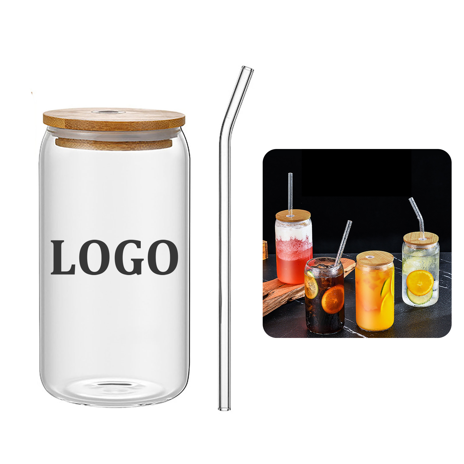 16oz Drinking Glass with Lid and Straw 2