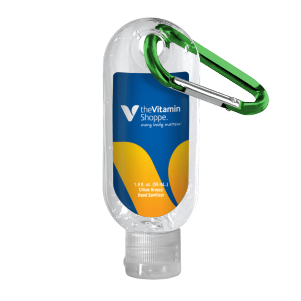 1.9 oz. Clear Sanitizer in Clear Bottle with Carabiner 10