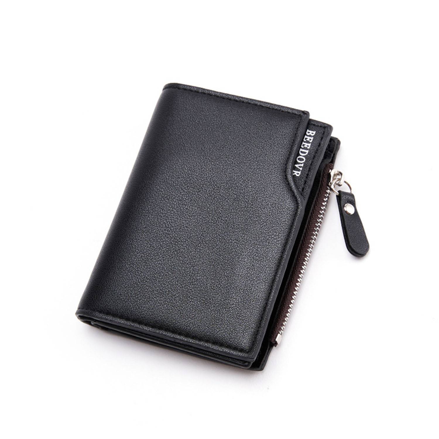 PU Leather Short Zipper Fashion Vertical Wallet For Men 4