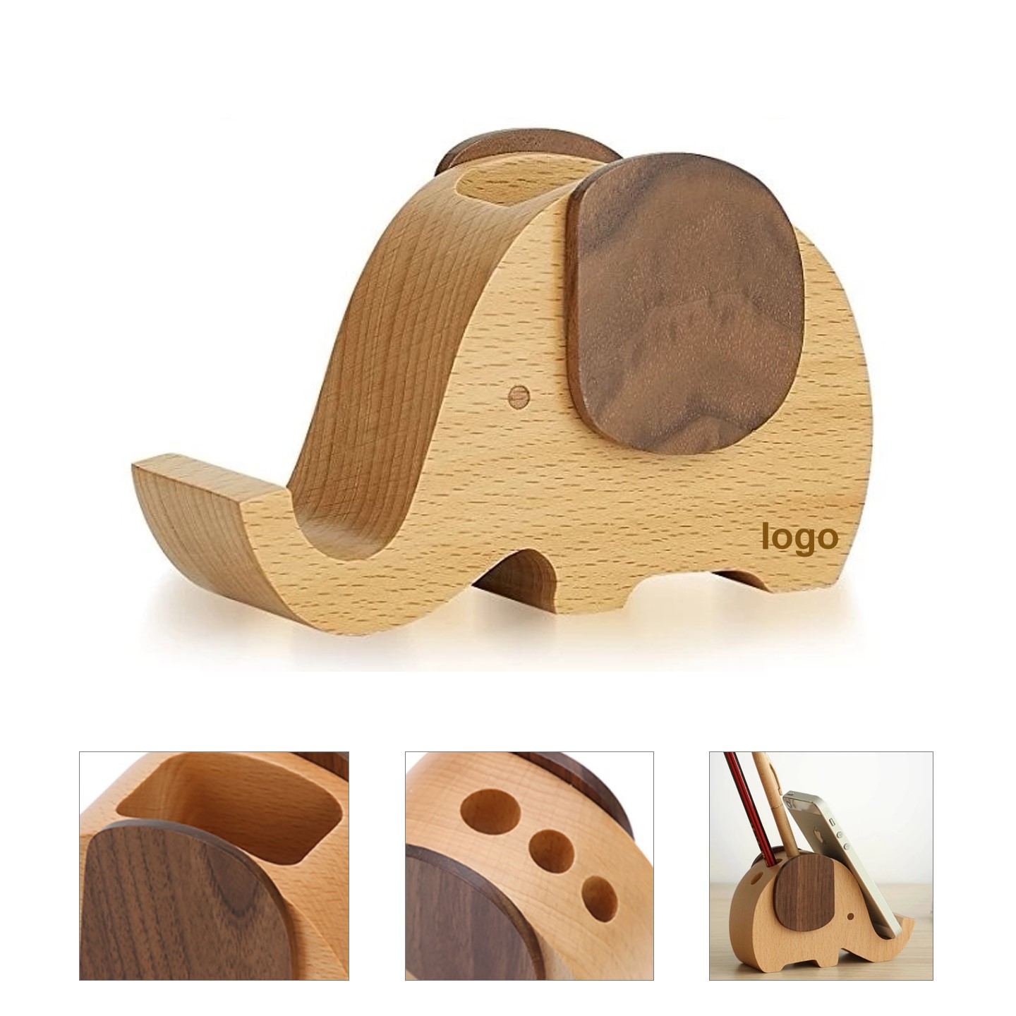 Elephant Shape Wood Phone Stand 2