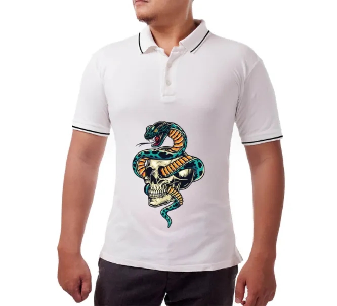 Men's White Polo Shirt - Printed 3