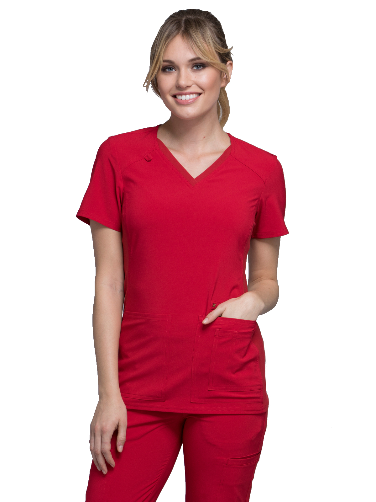 Cherokee - iFlex - Women's 2 Pocket V-Neck Knit Side Panel Top 53