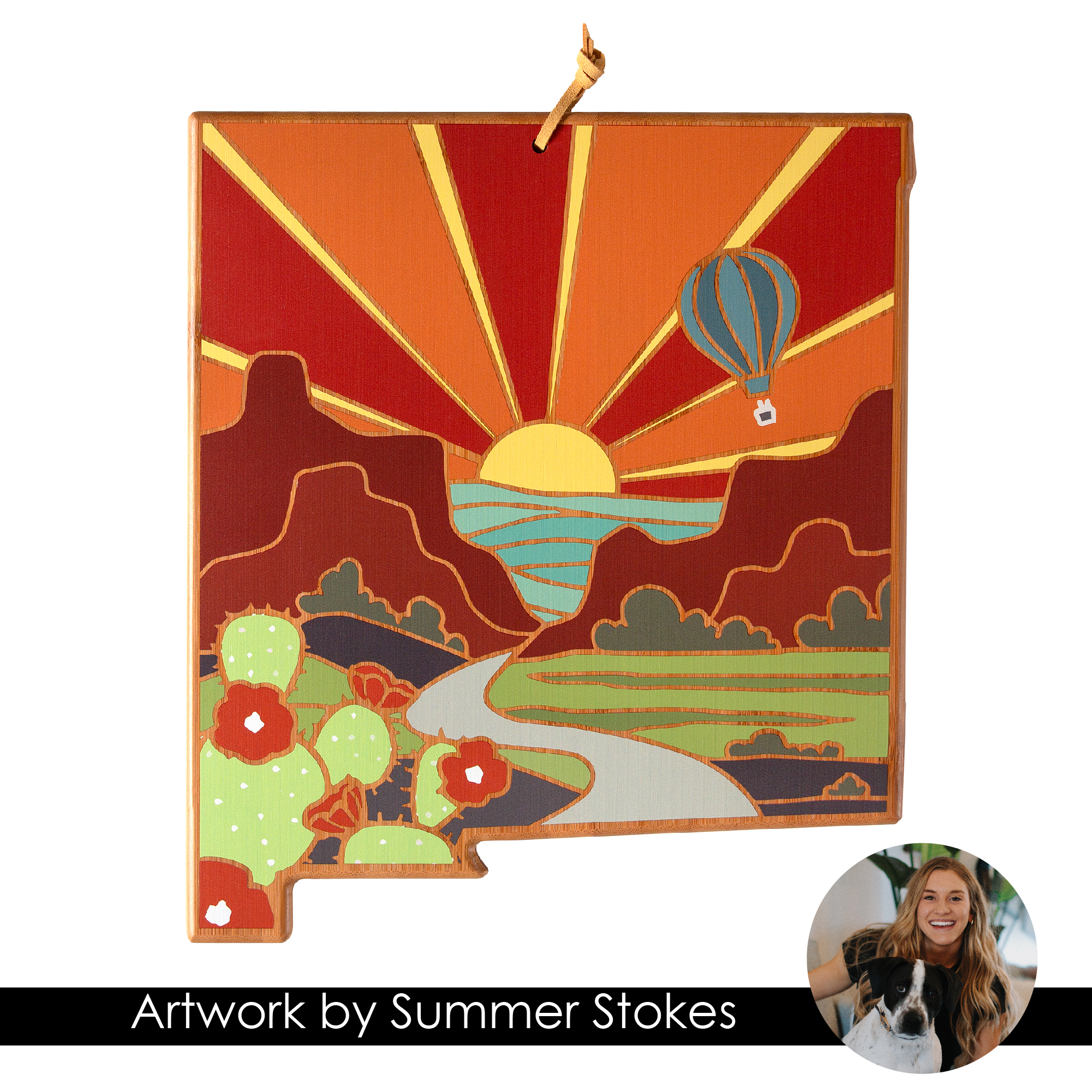 New Mexico State Shaped Serving and Cutting Board with Artwork by Summer Stokes 3