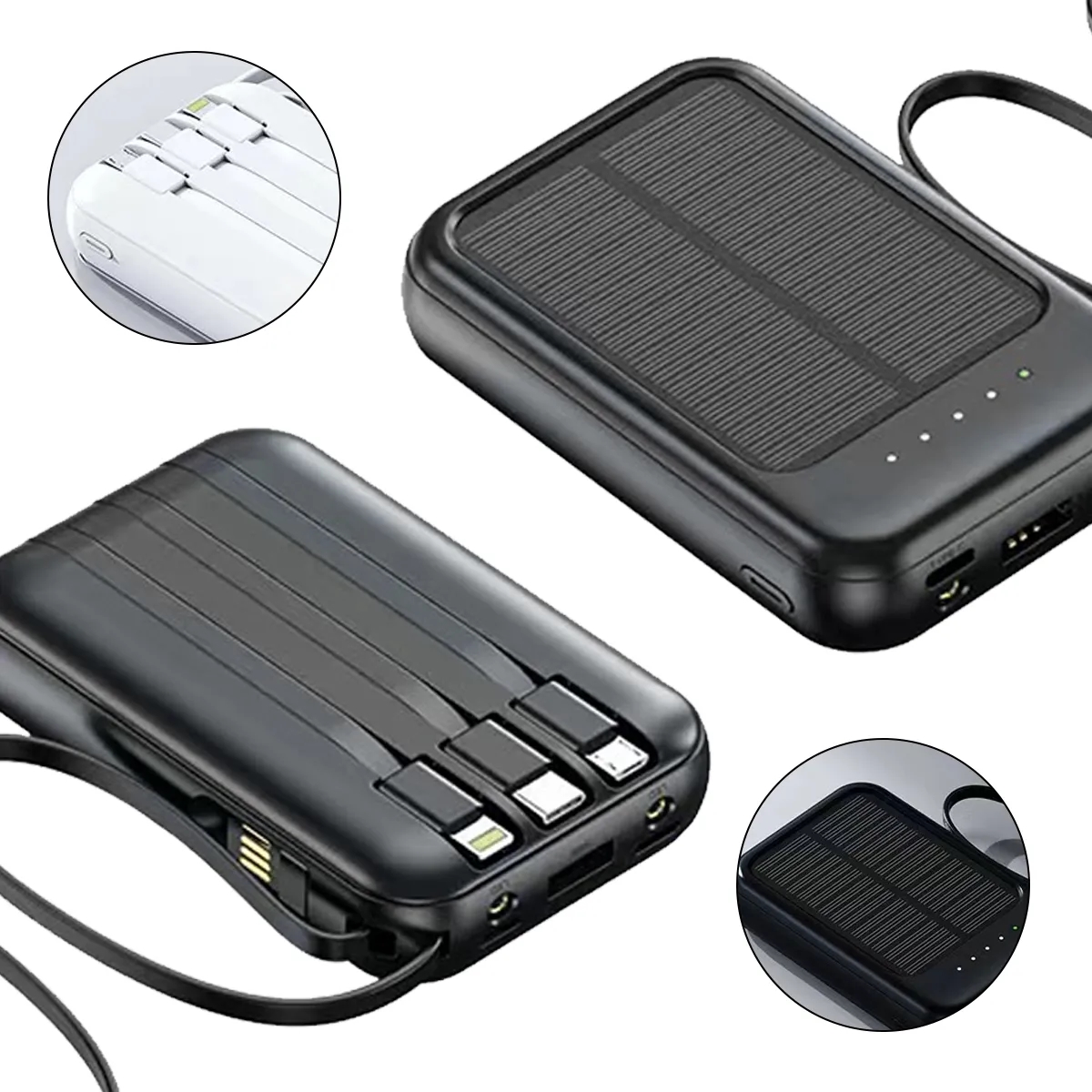 3 In 1 Solar Power Bank W/ Built In Cables And LED Indicator 5