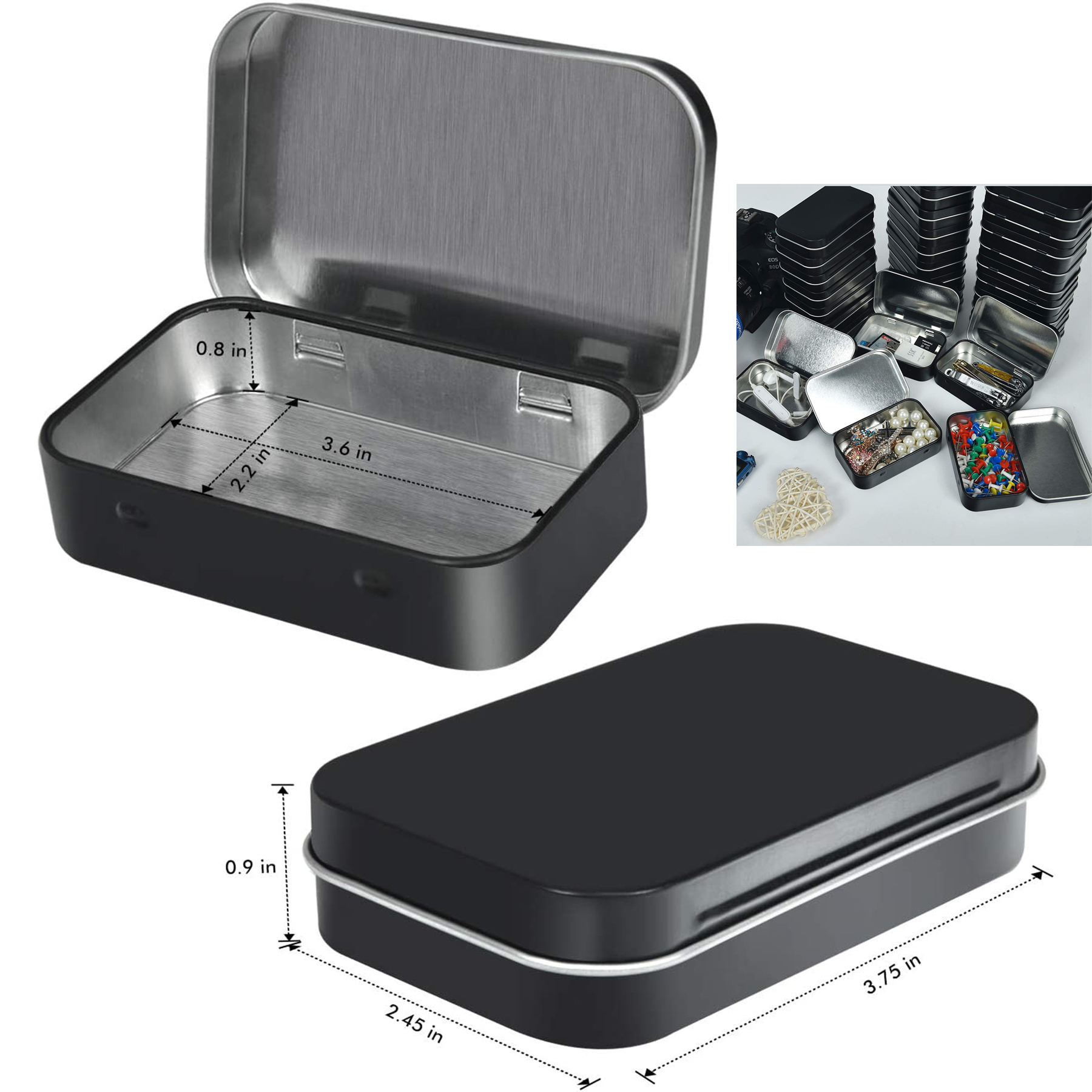 Metal Rectangular Empty Hinged Tin Box 2