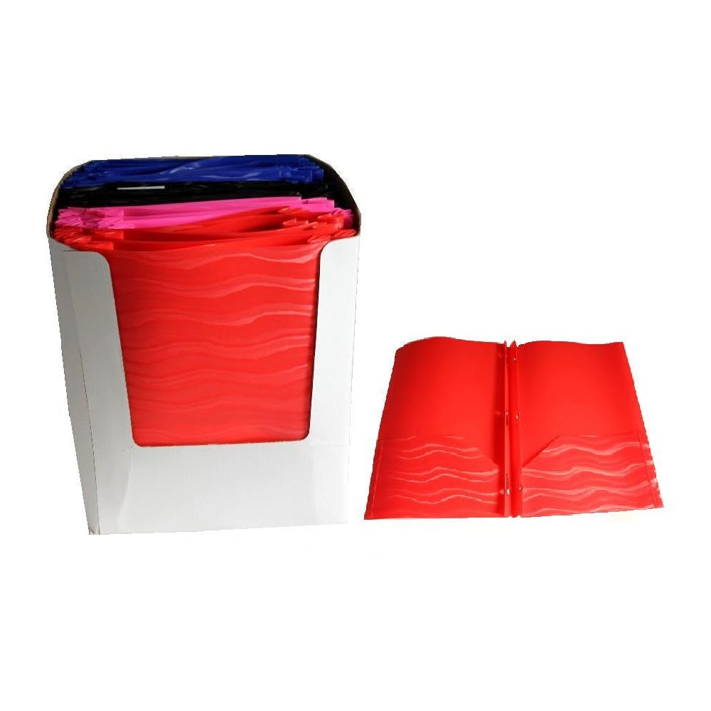 Poly 2 Pocket Folders - Assorted Wave Colors 3 Prongs 2