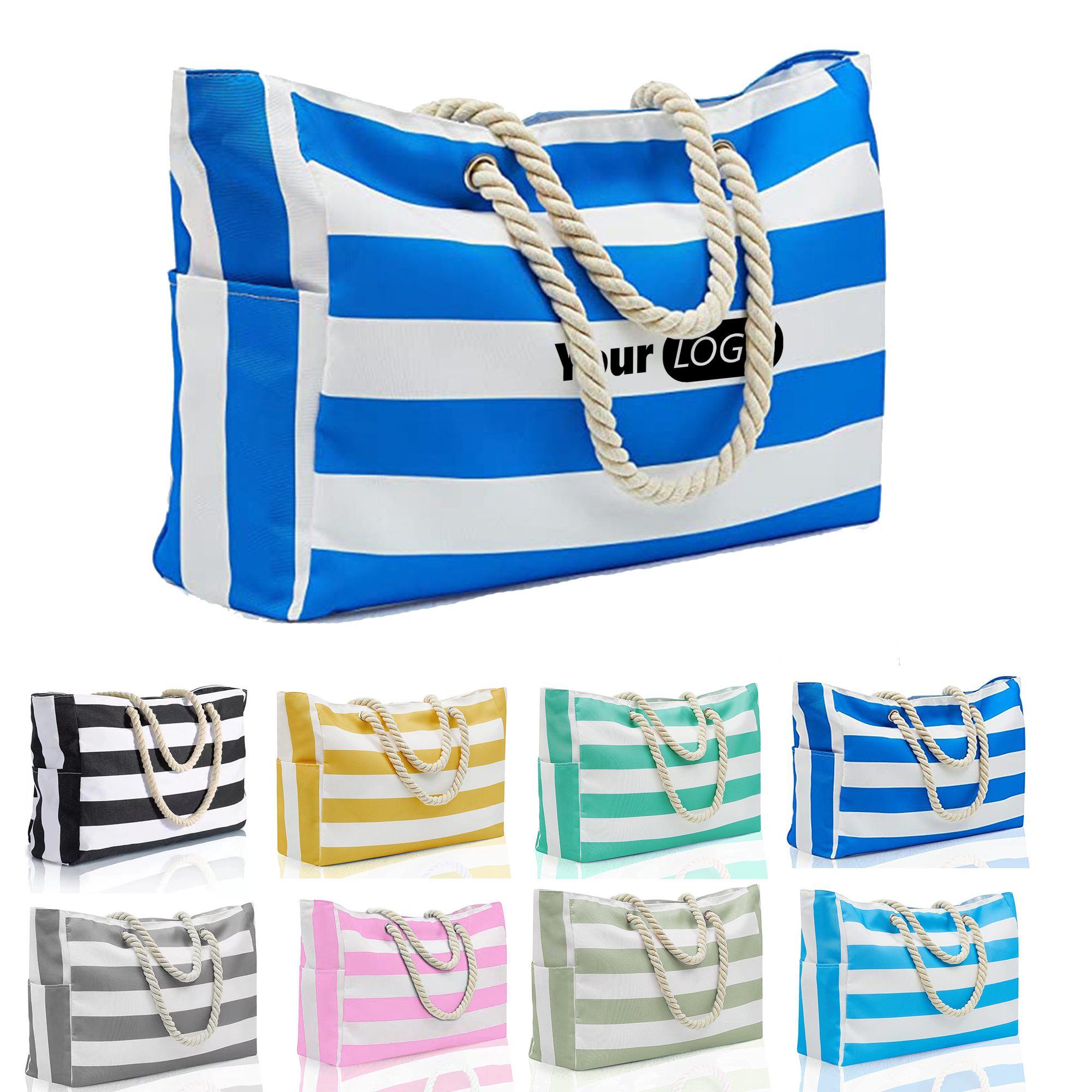 Striped Canvas Beach Tote, custom tote bag with logo imprint 2