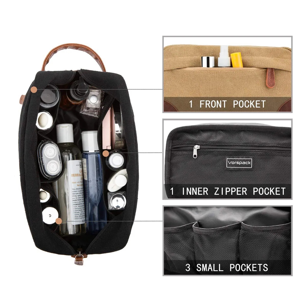 Portable Canvas Toiletry Bag with PU Handle 3