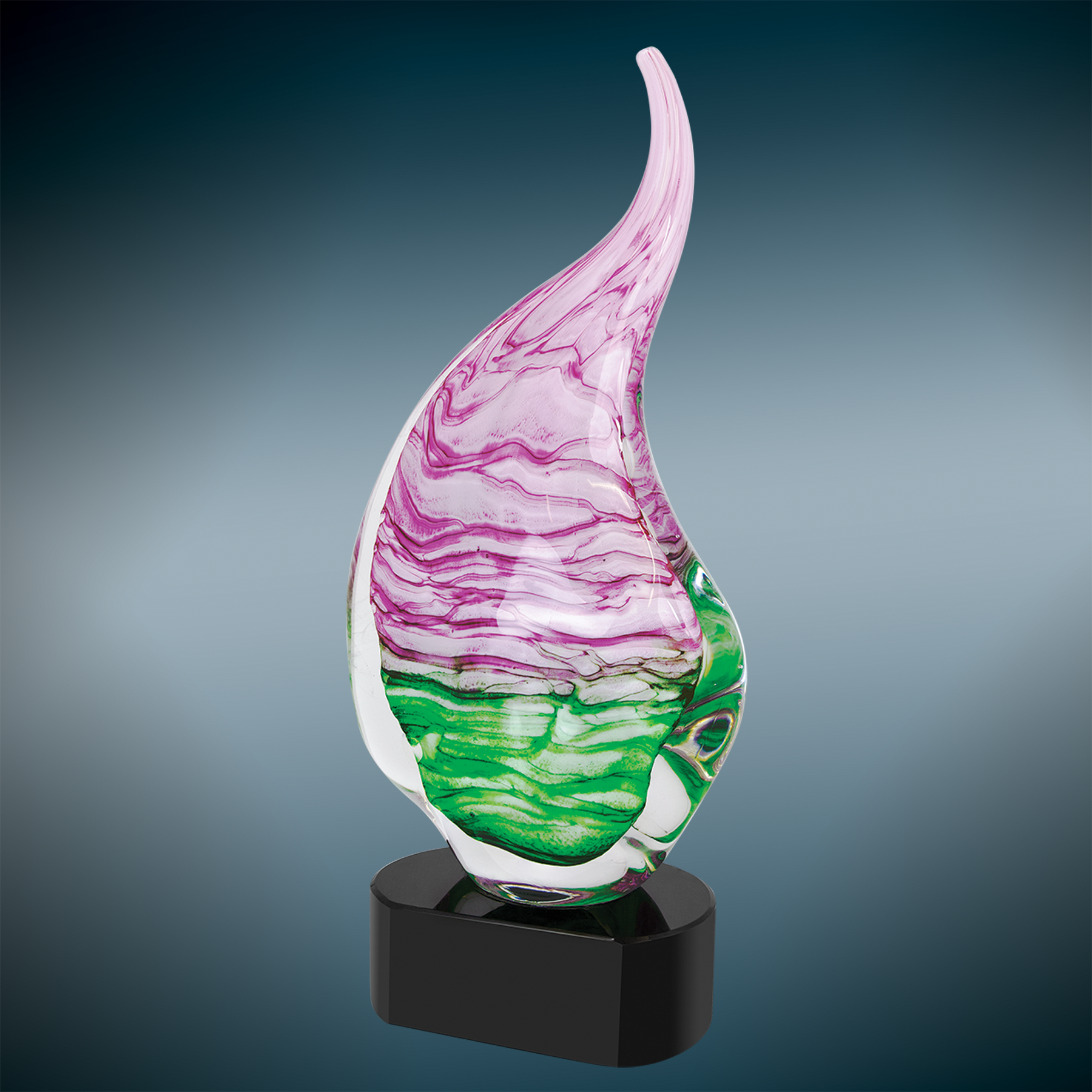 15 1/2" Pink/Green Art Glass with Black Base 6