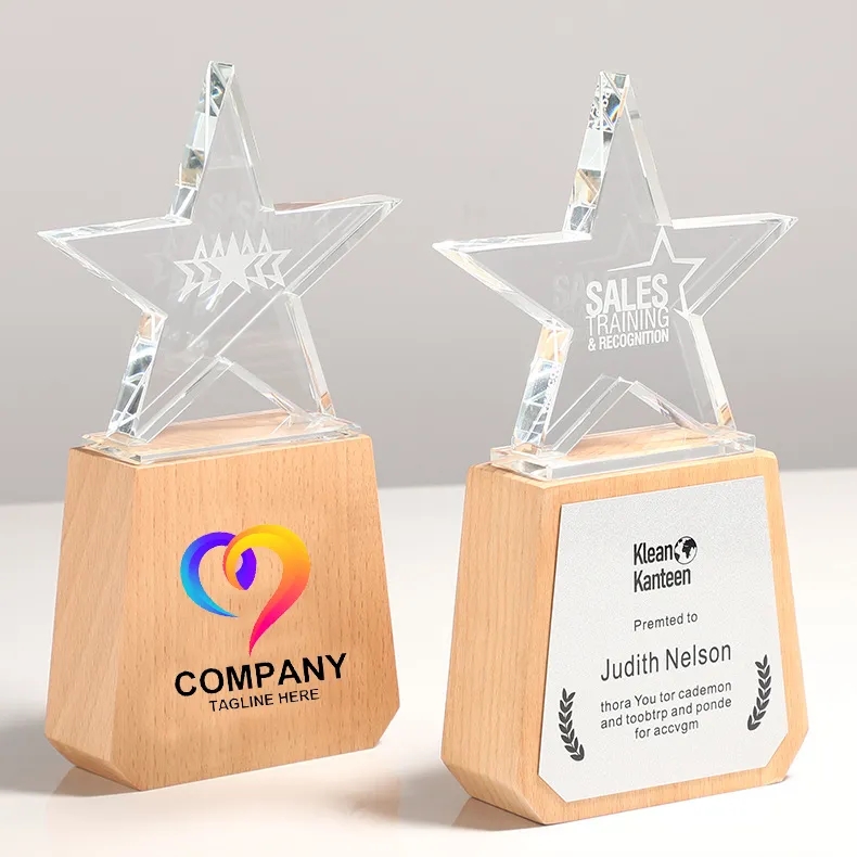 Crystal Star Trophy on Wood Base 2