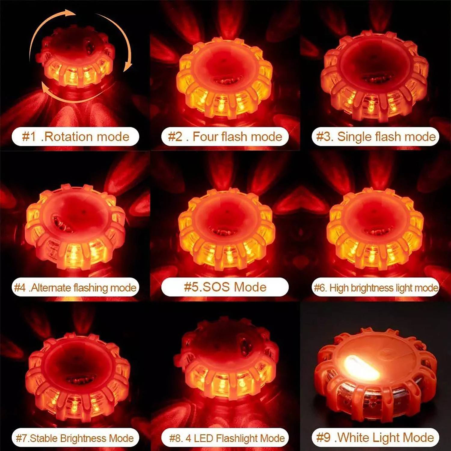 USB Rechargeable 3 Pack LED Road Flares Emergency Lights Set 7