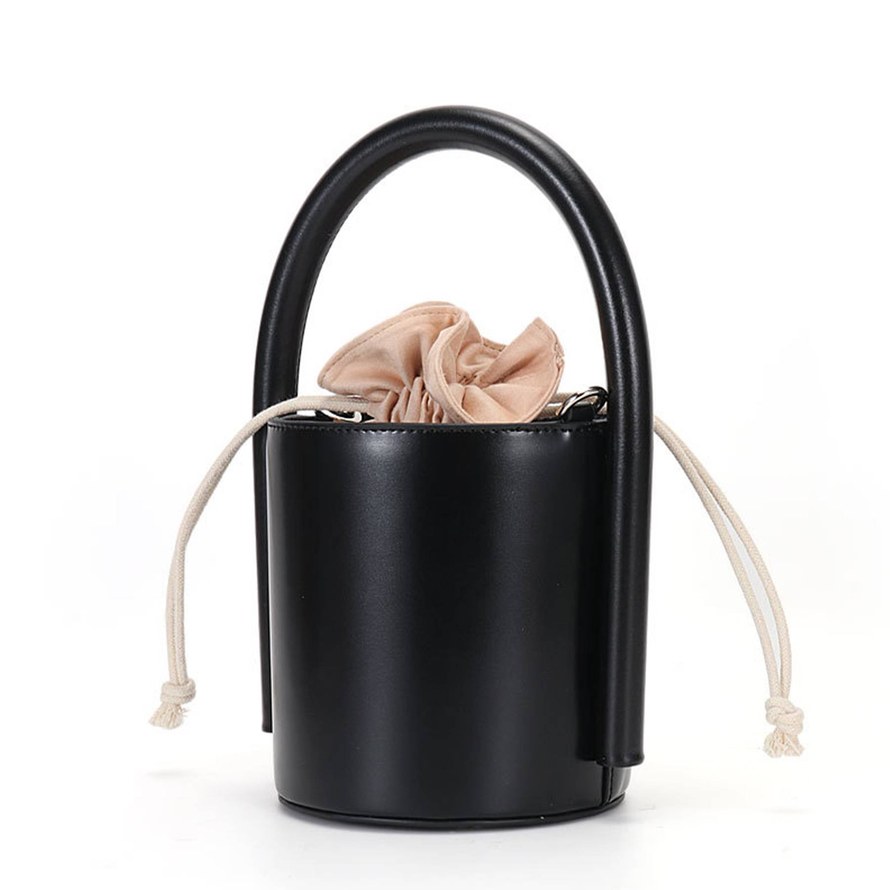 Genuine Leather Cylinder bucket cross-body Drawstring bag 4