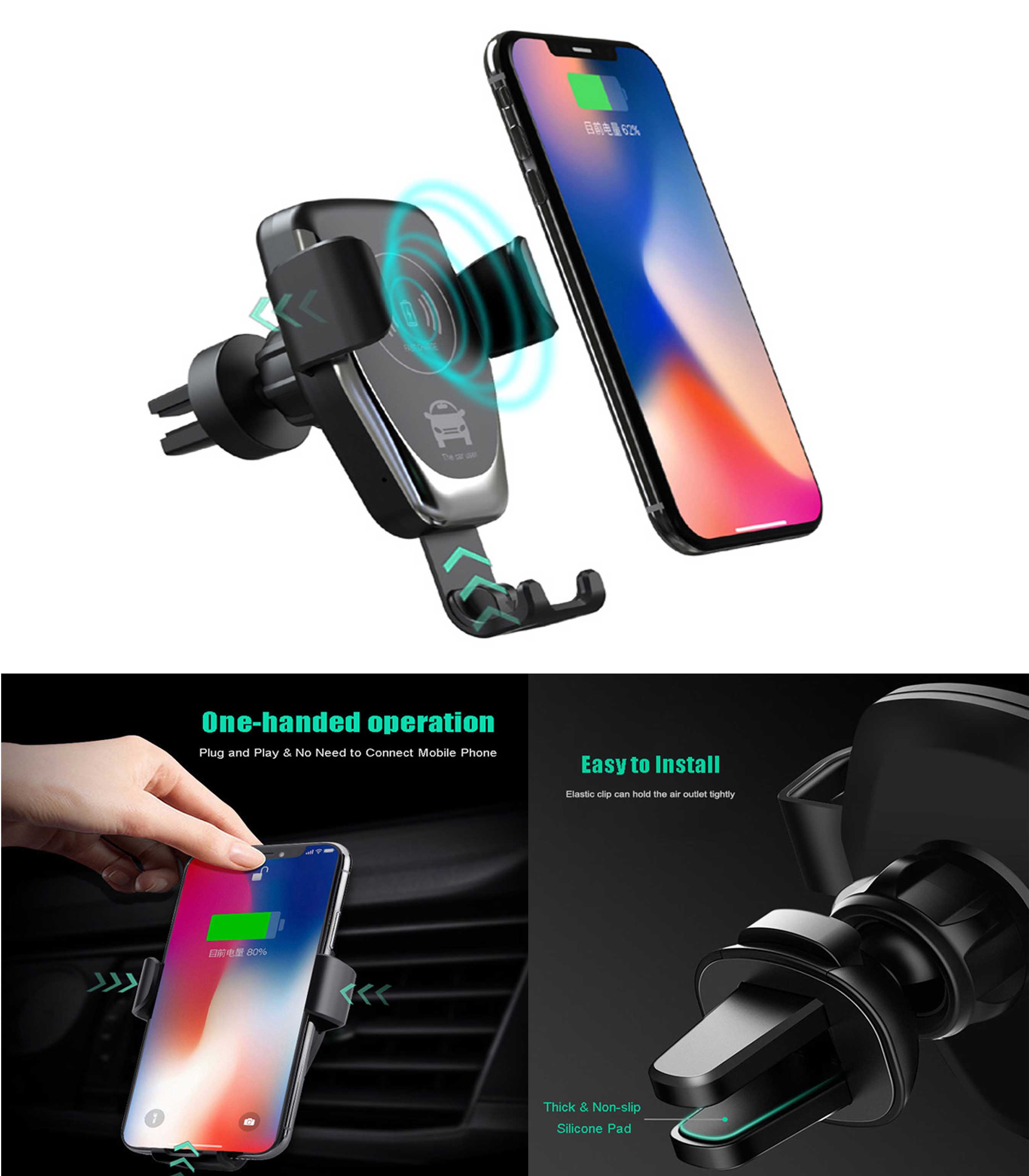 iBank ® Wireless Car Charger Phone Mount Air Vent Phone Holder 1