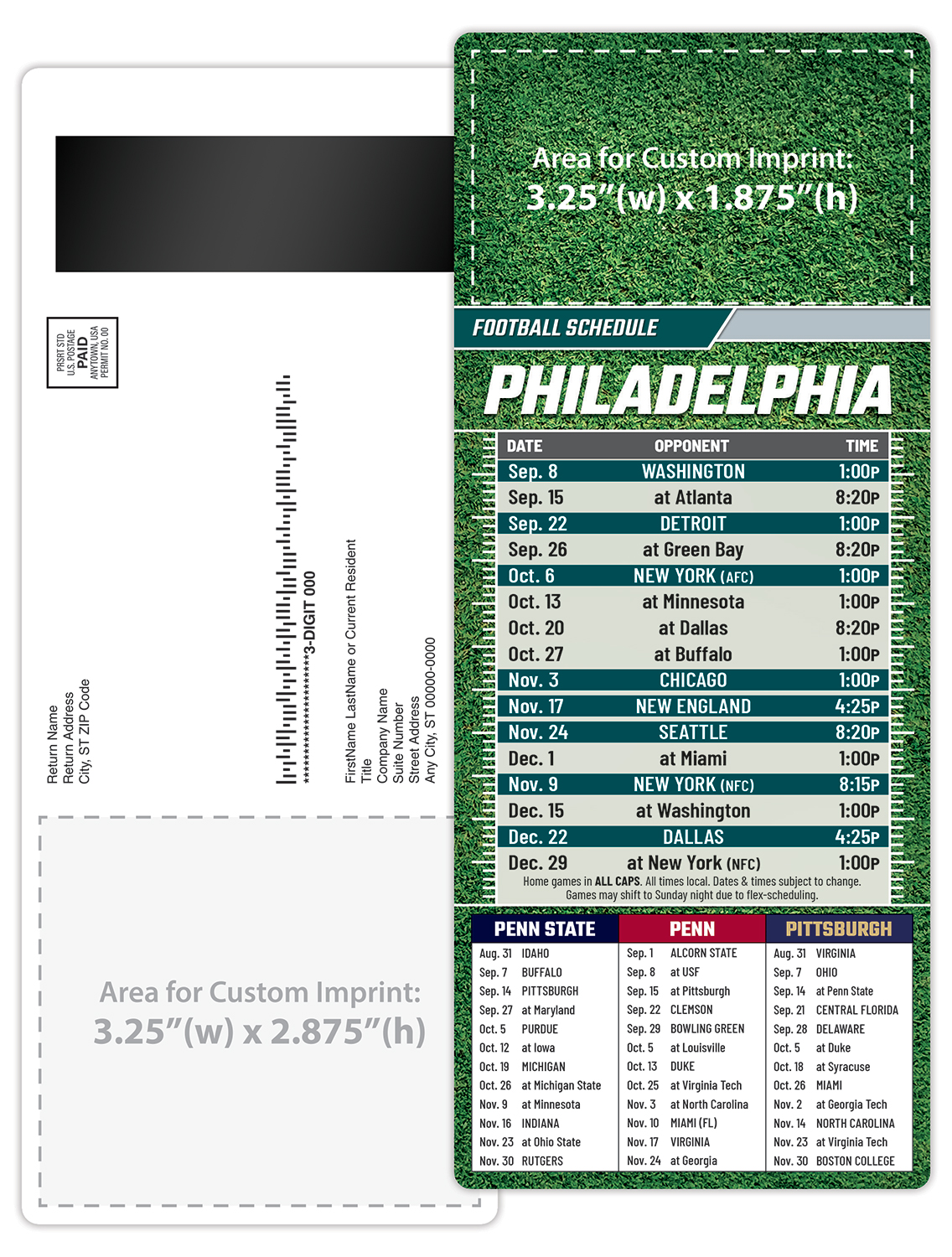 Football Schedule Laminated Card/Postcard with Magnet Strip 3.5x8.5 - 14 pt. 4