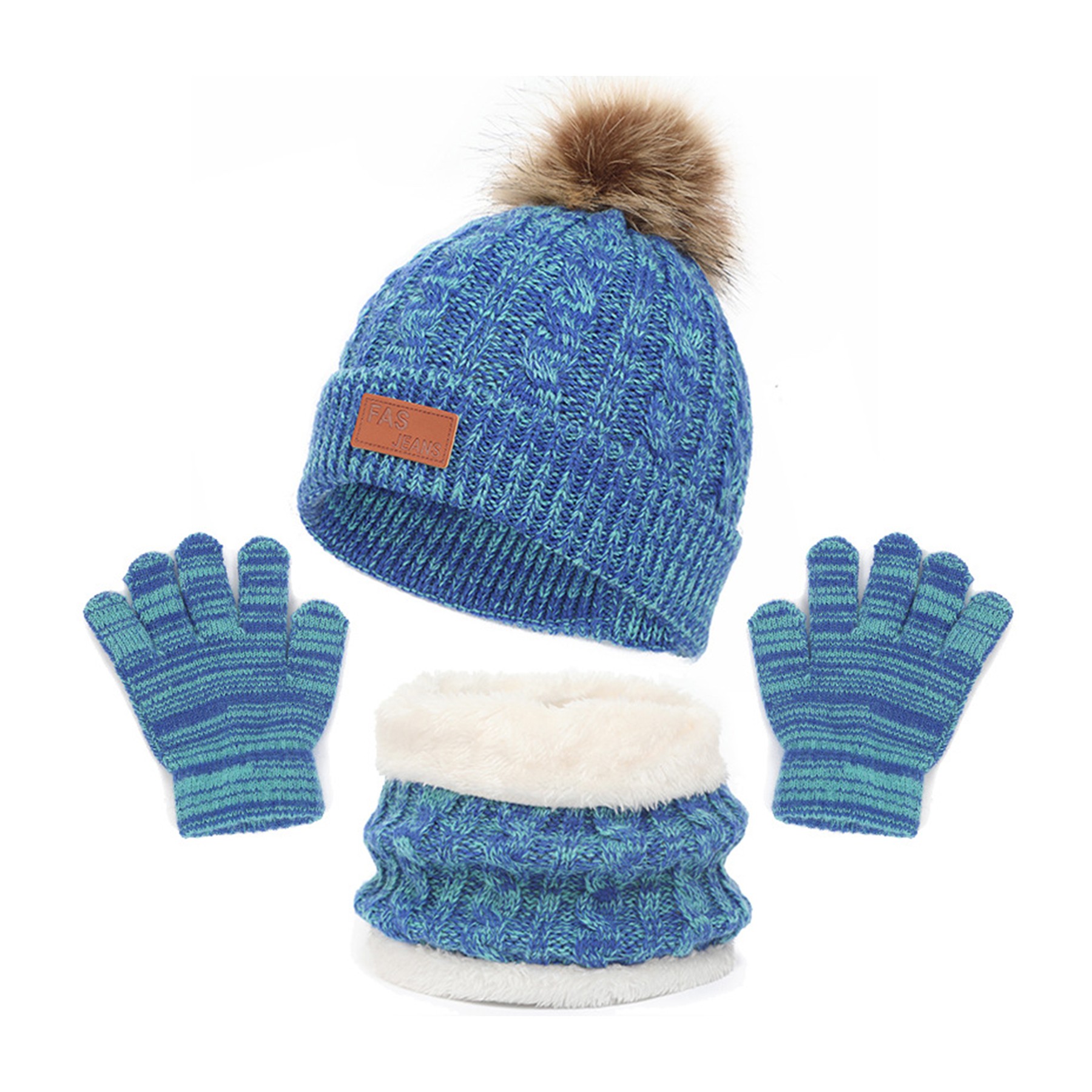 Winter Beanie Hat Scarf Gloves Set 9