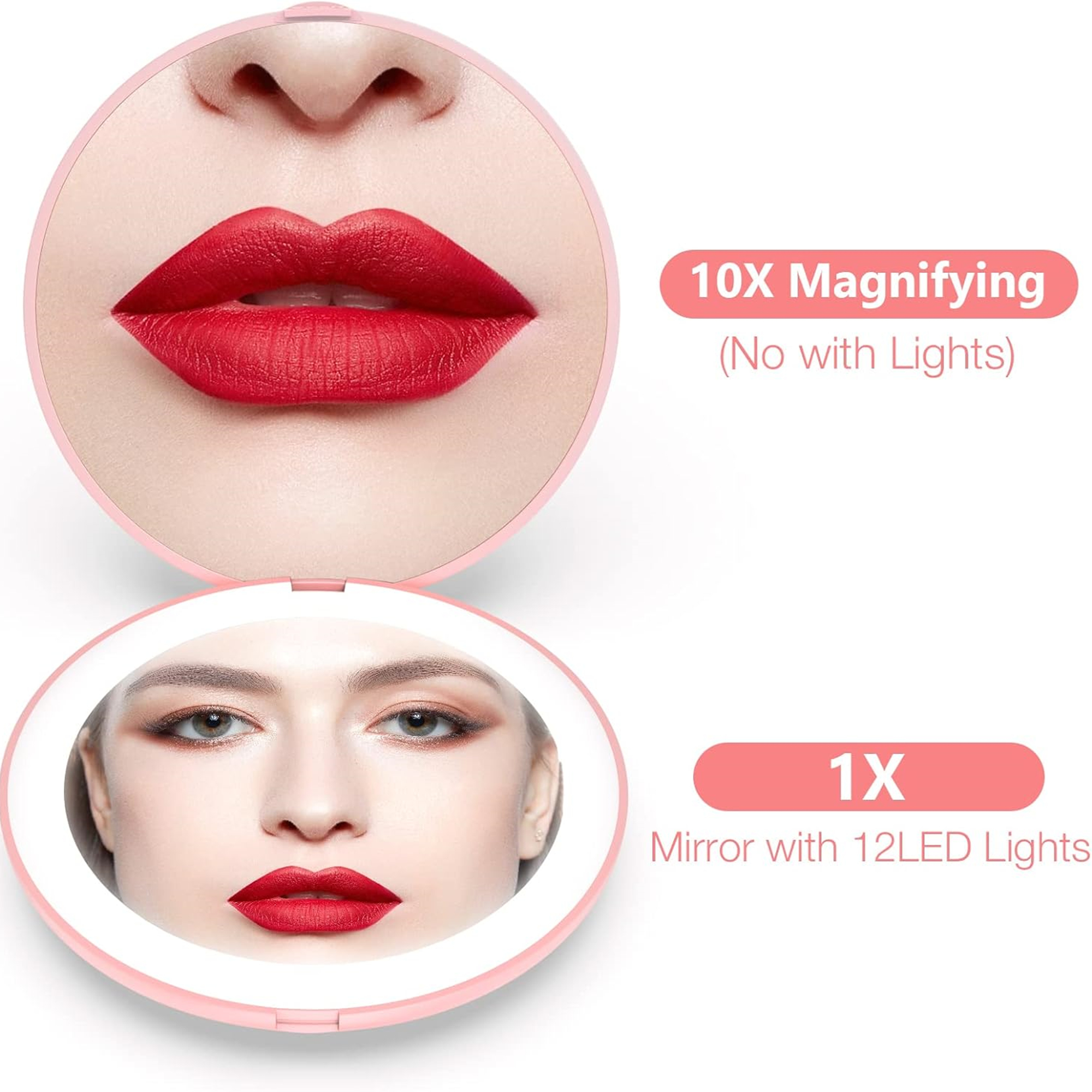 LED Lighted Travel Makeup Mirror 10x Magnification Compacts 4