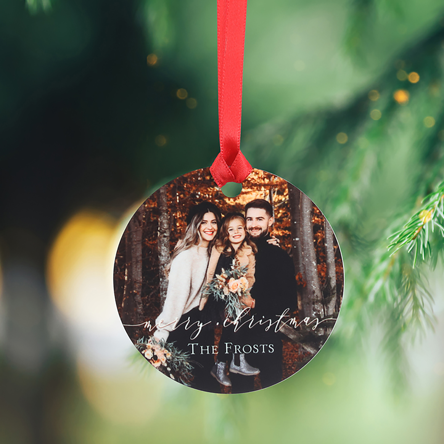 Merry Christmas Script Round Metal Ornament 1