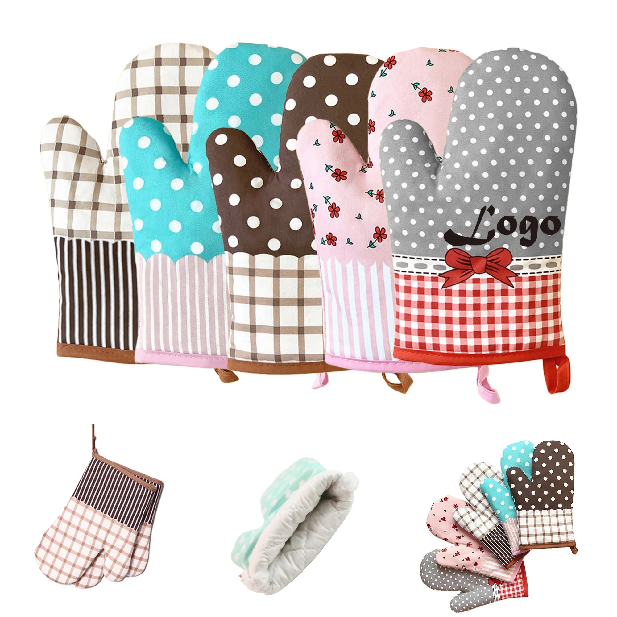 Country Style Cotton Oven Mitts - Heat Resistant and Durable 5