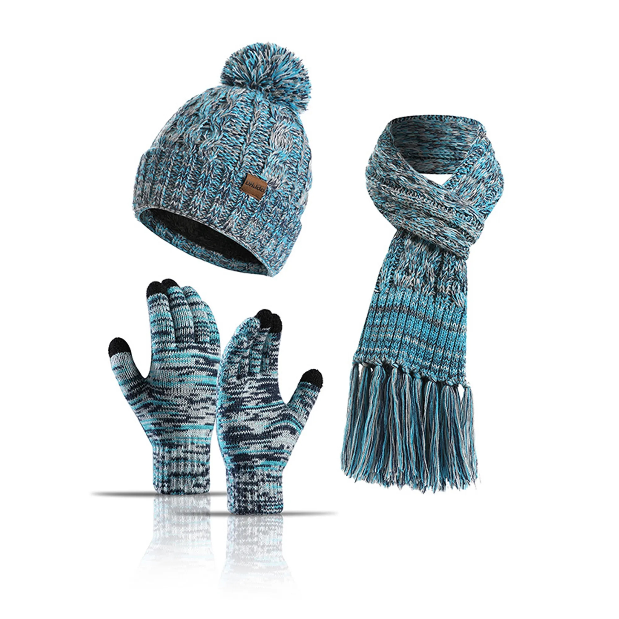 3 Piece Cable Knitted Hat Gloves & Scarf Winter Set 2