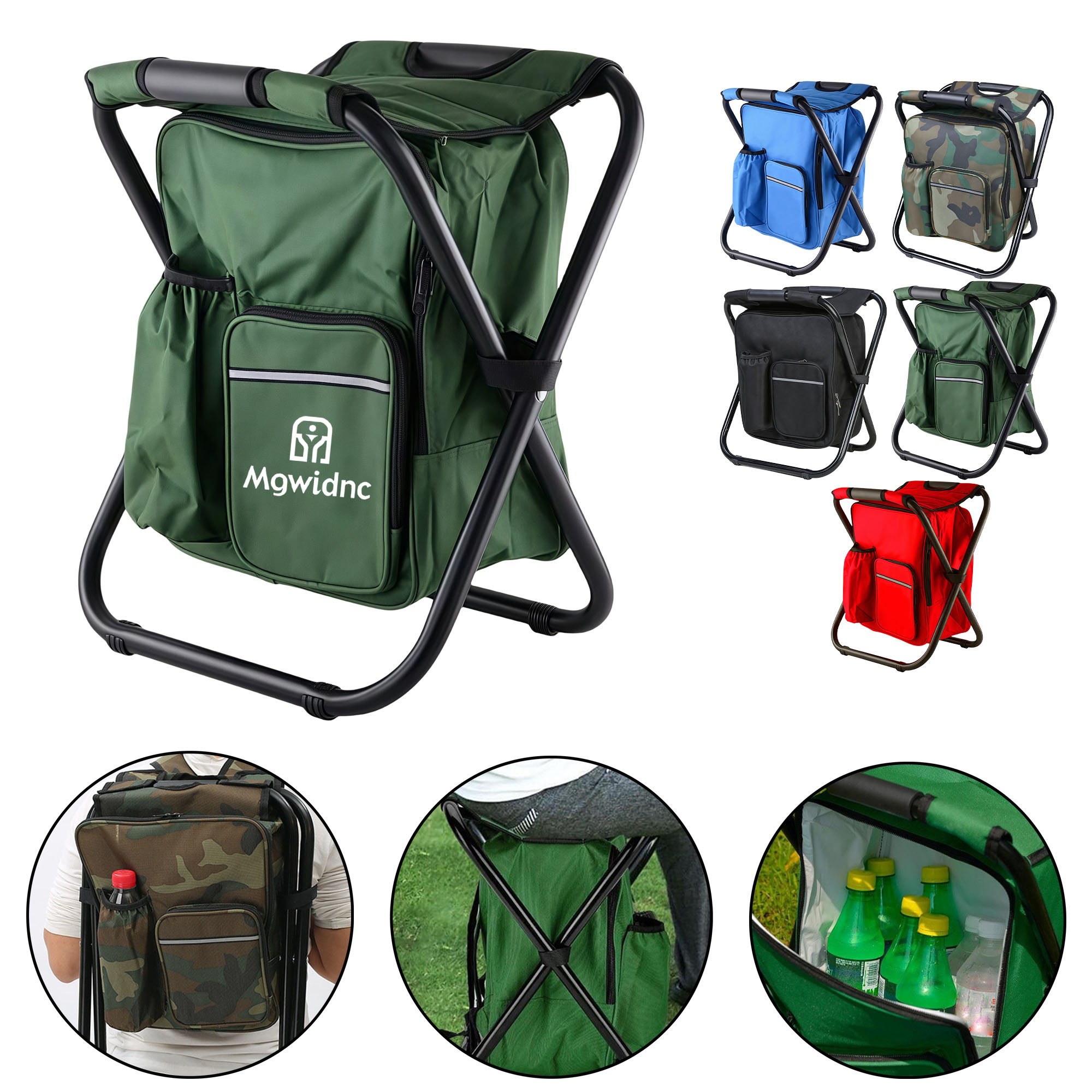 Portable Outdoor Camping Folding Stool with Insulated Cooler Bag, Backpack Design