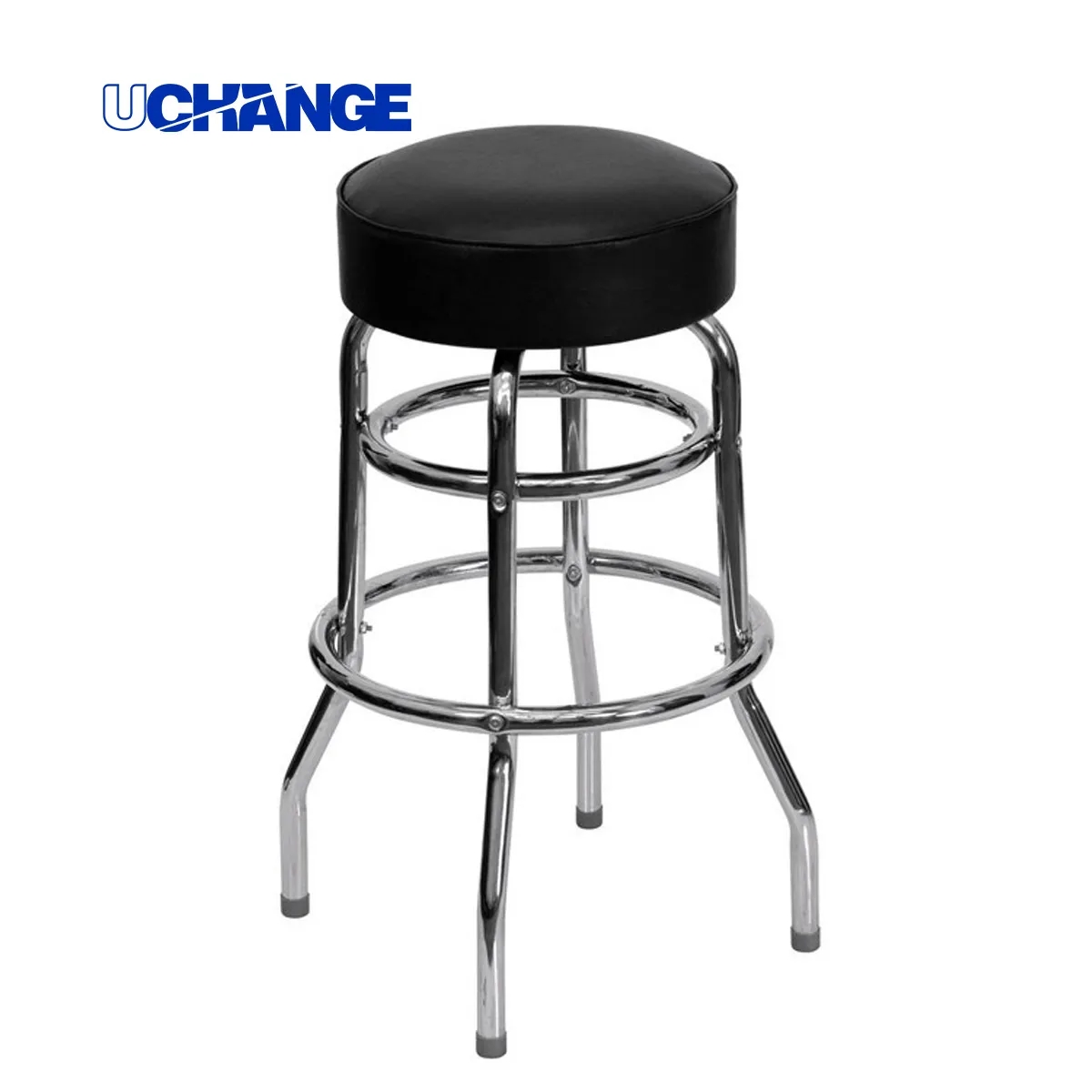 Round Padded Bar Stool With Double Ring Chrome Base 7