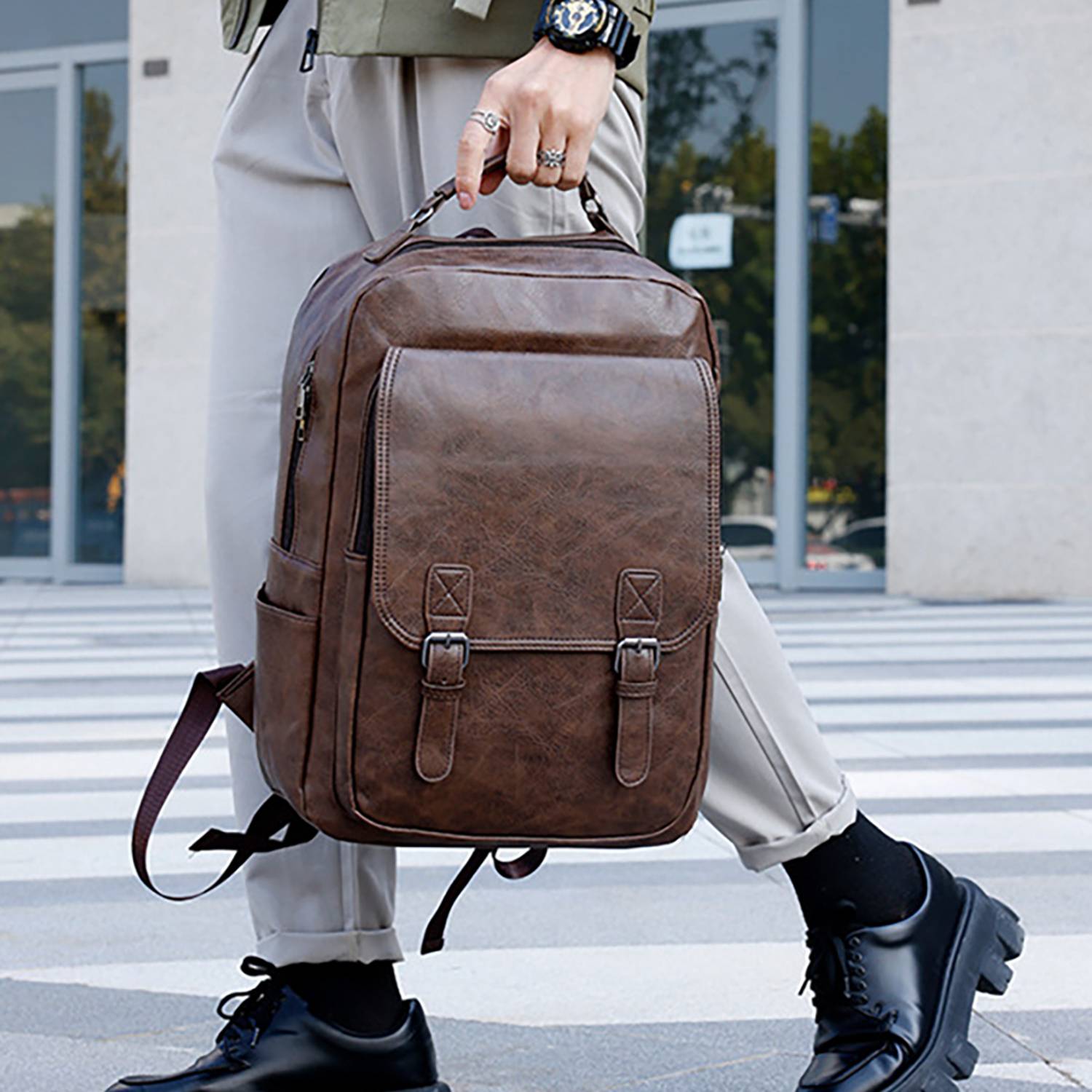 Large Capacity Waterproof Pu Business Travel Backpack 3
