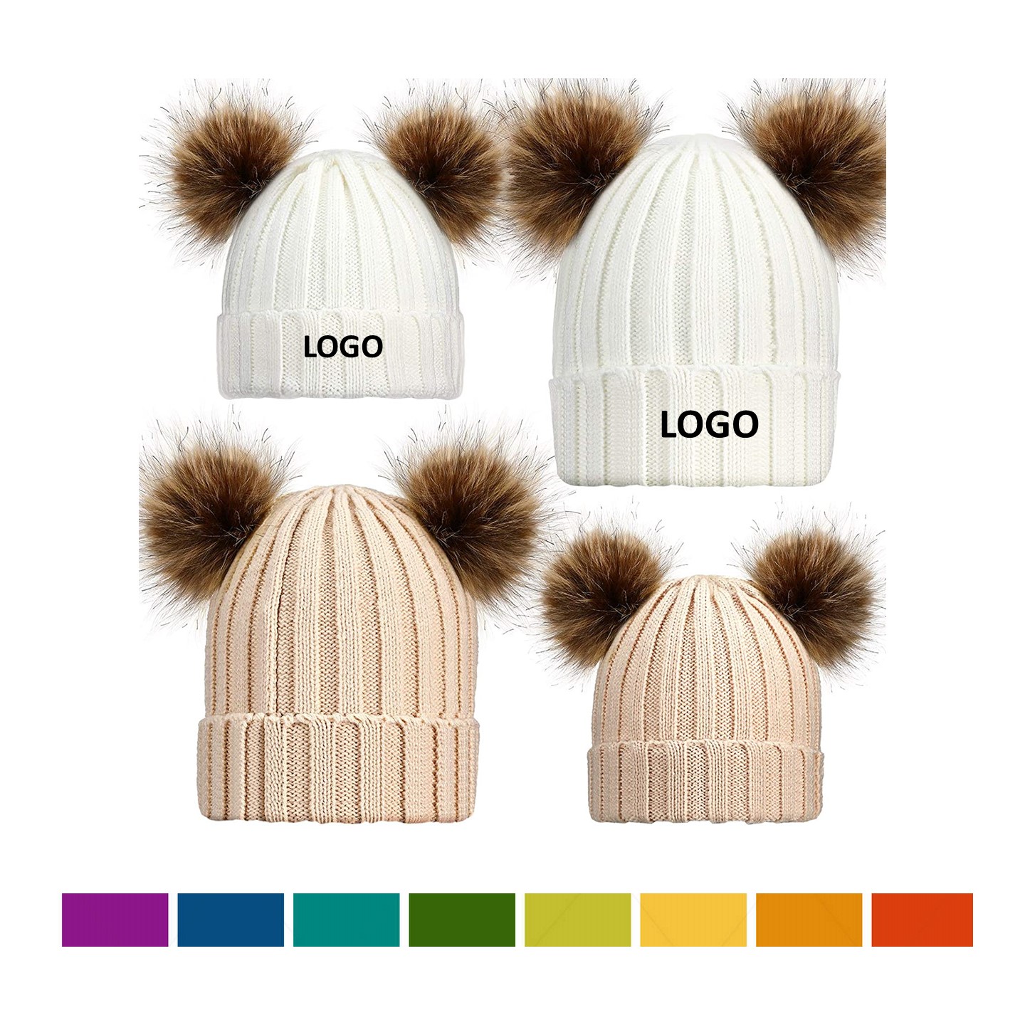 2PC Parent Kid Matching Beanie with Pom-pom 1