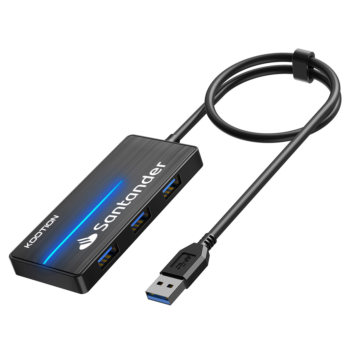 Compact 3-Port USB Hub with Blue Light 5