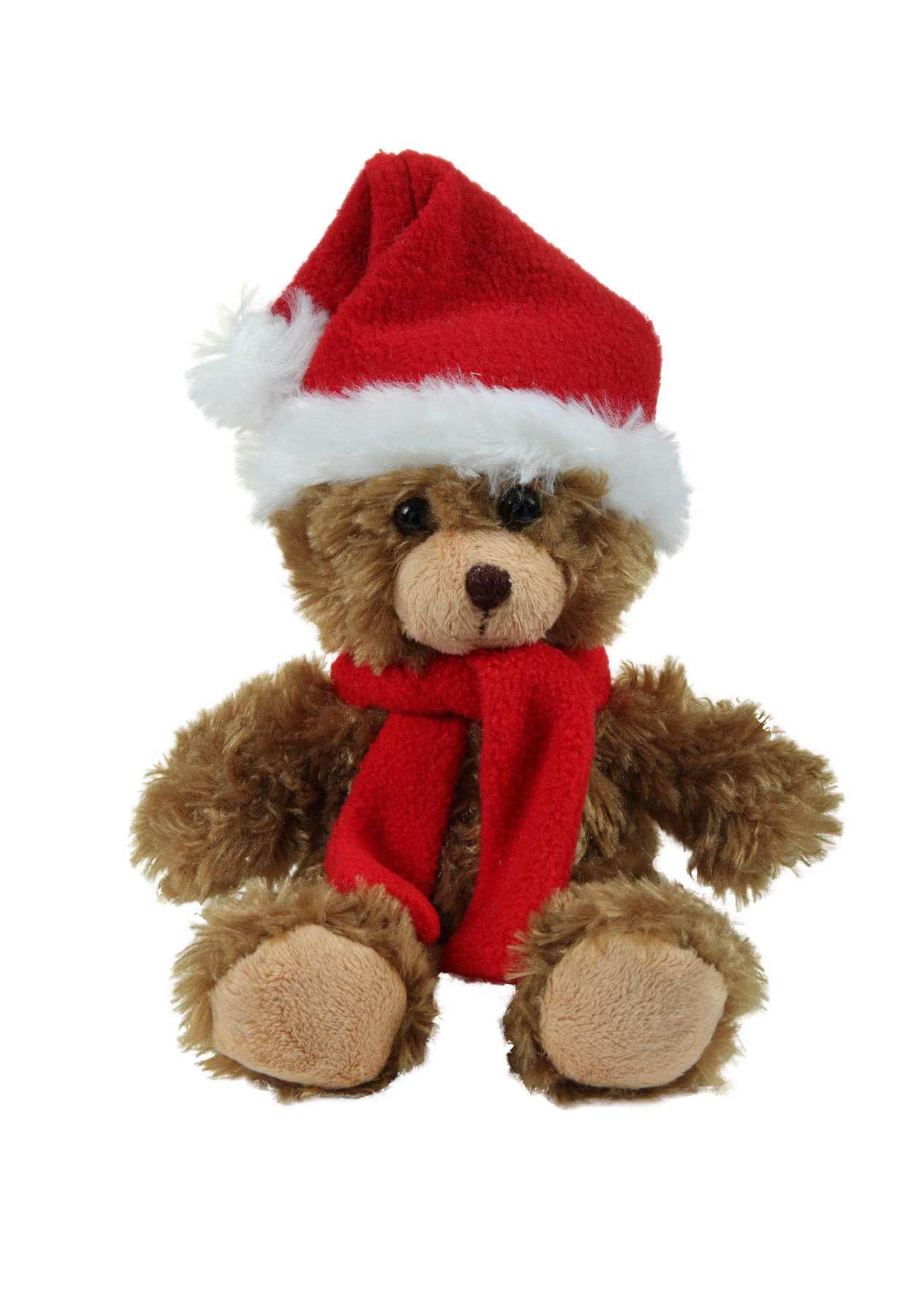 soft plush Mocha Curly Sitting Bear with Christmas scarf &hat 3
