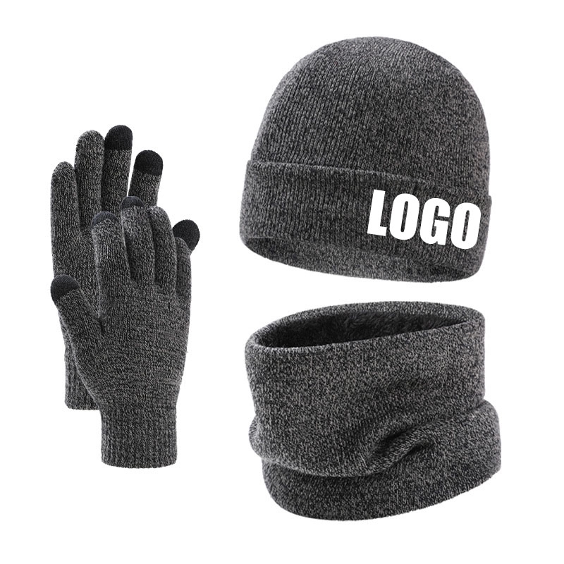 Custom Winter Beanie Hat Scarf Touchscreen Gloves Set 3