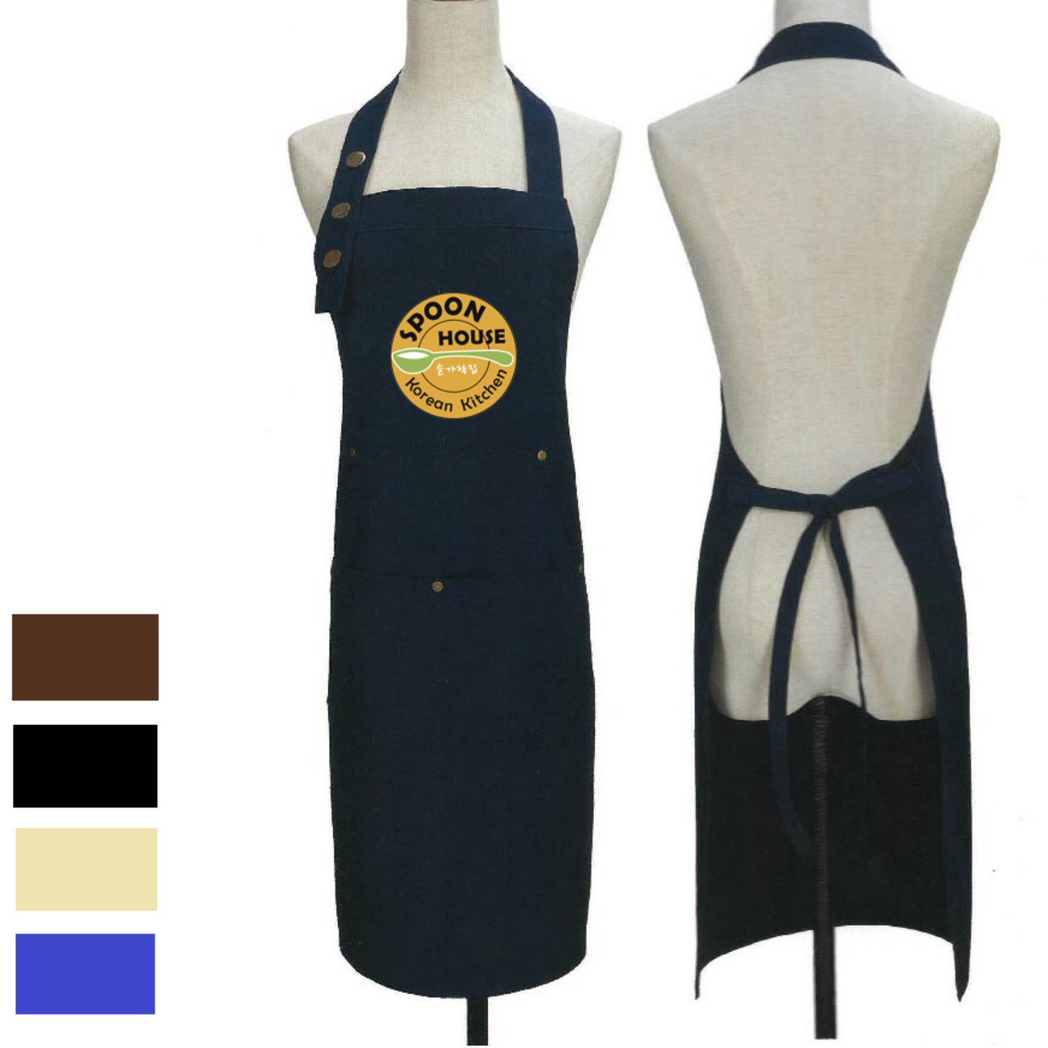 13 oz. Thick Canvas Kitchen Apron w/ Buttons & 2 front pockets 4