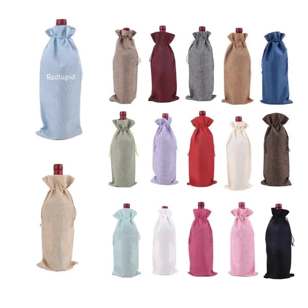 Jute Drawstring Wine Bag 3