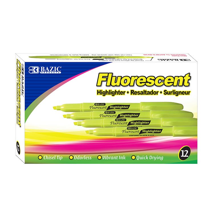 Highlighters - 12 Count Fluorescent Yellow Odorless 2