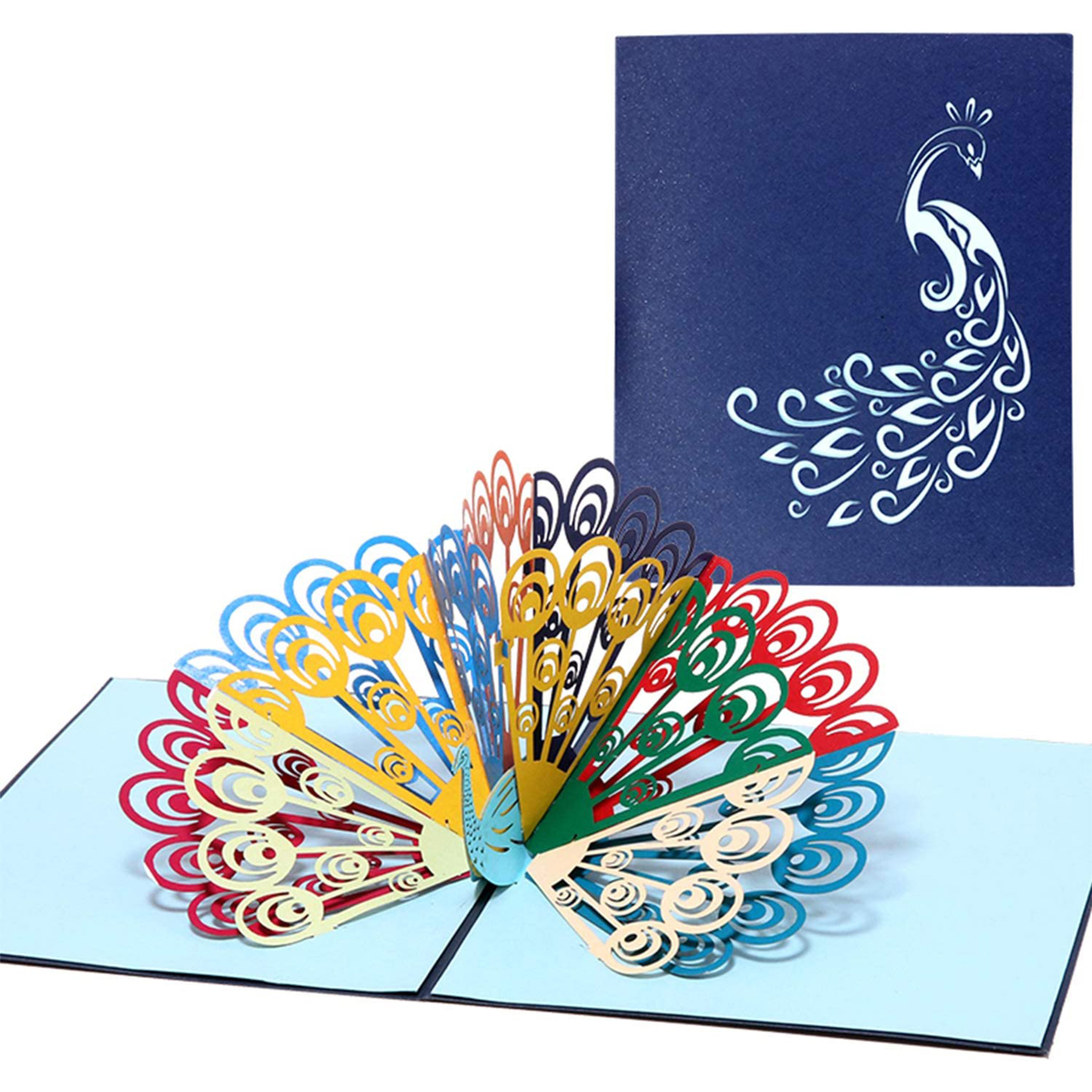 Colored Peacock Pop up Card