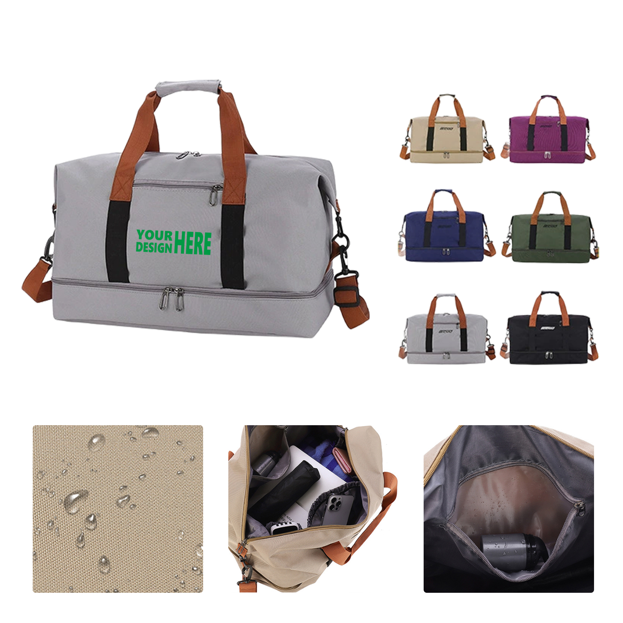 MOQ 50 Large Capacity Lightweight Wet-Dry Sports Gym Travel Tote Bag 2