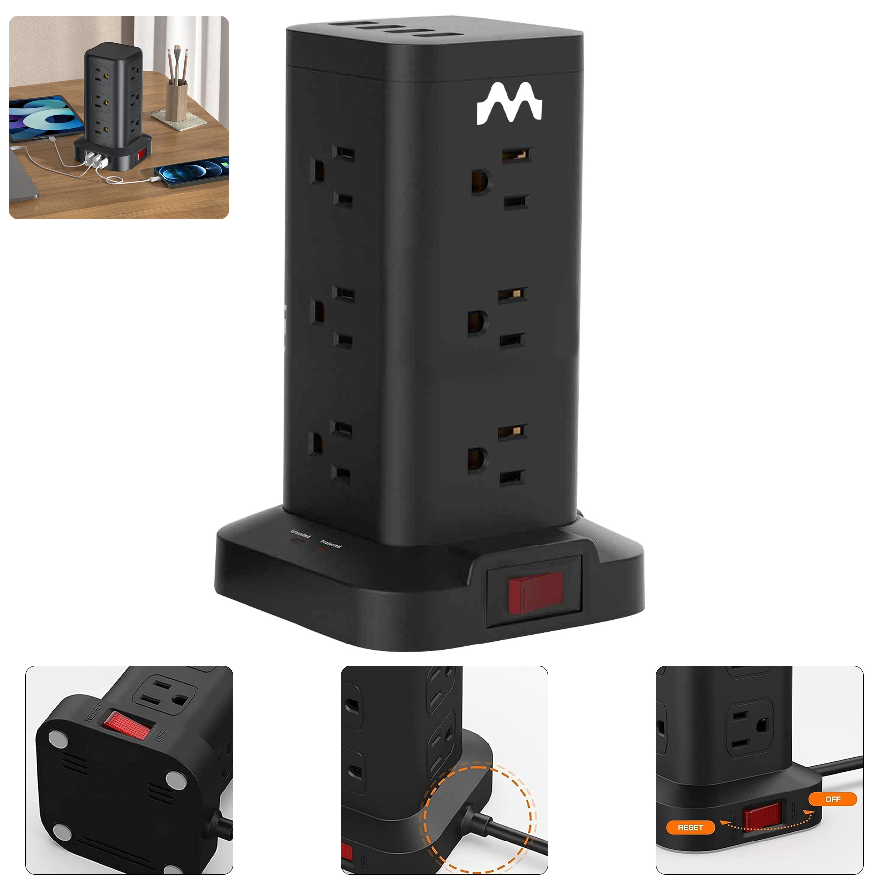 12 AC 4 USB Ports Power Strip 3