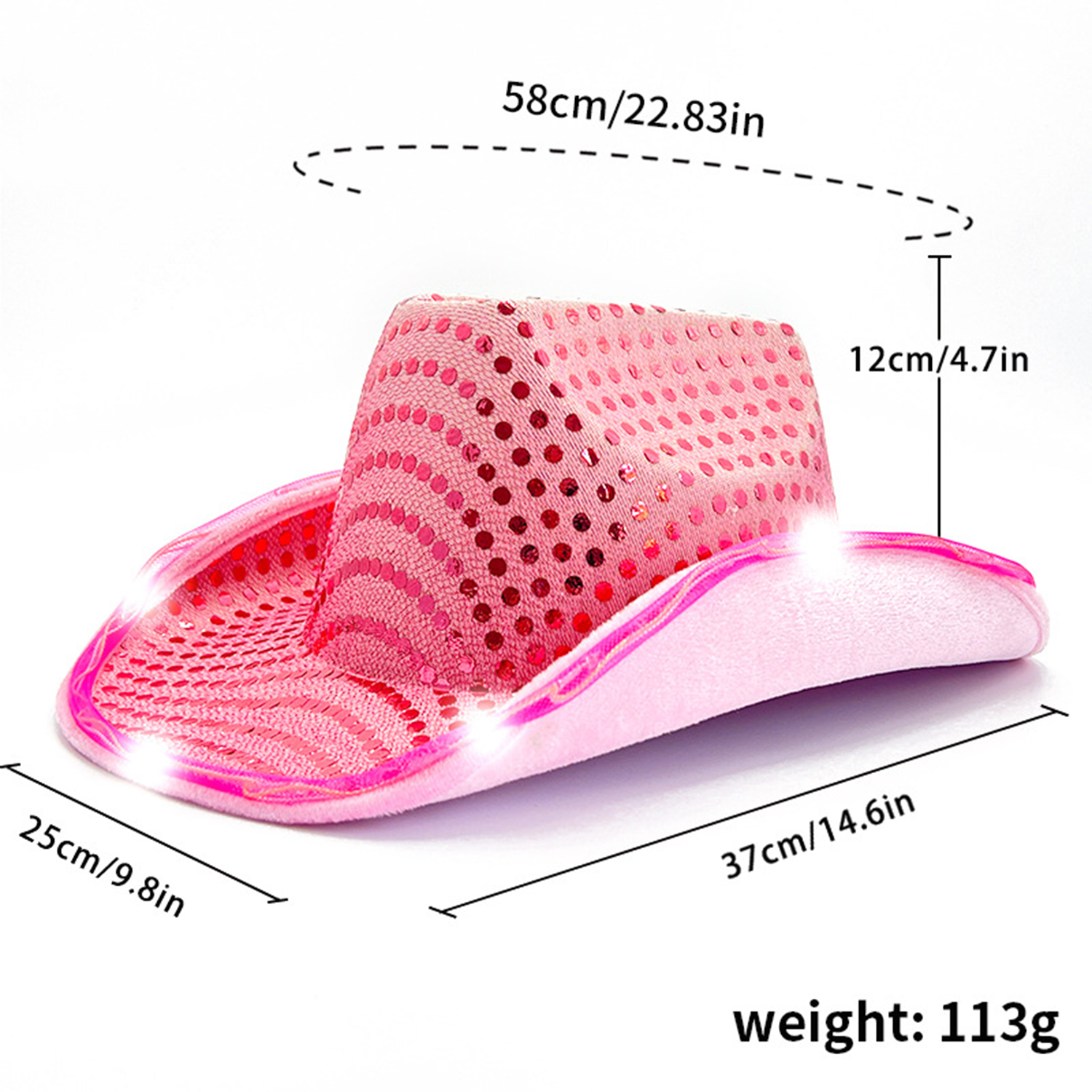 LED Cowboy Sequin Party Flashing Light Up Cap 8