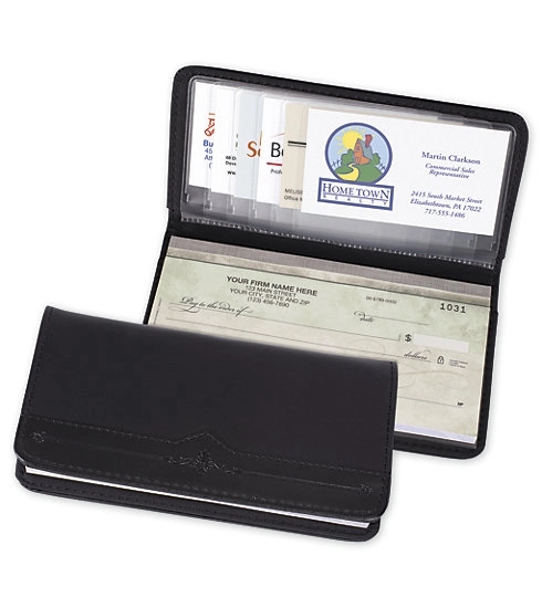 Checkbook Cover, Personal-Size Pyramid Black Leather 2