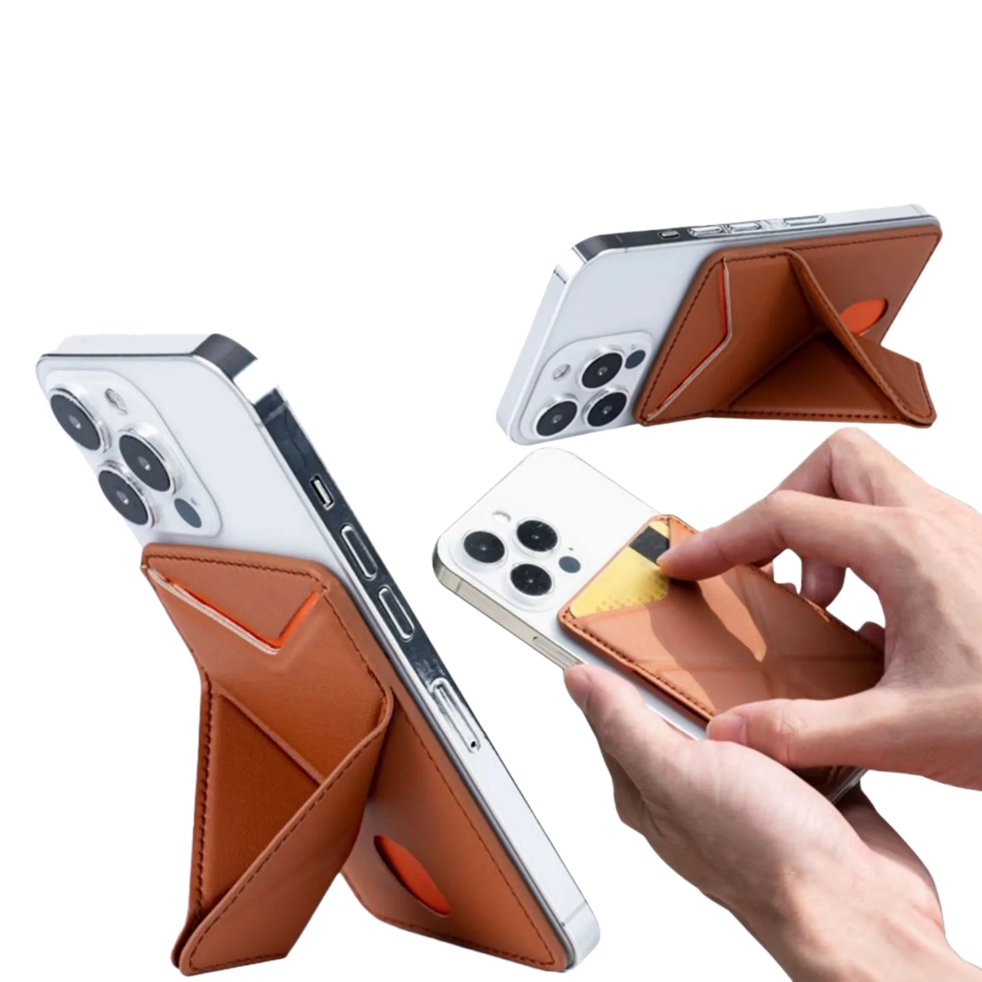 Leather MagSafe Foldable Wallet Kickstand Card Holder Stand 3